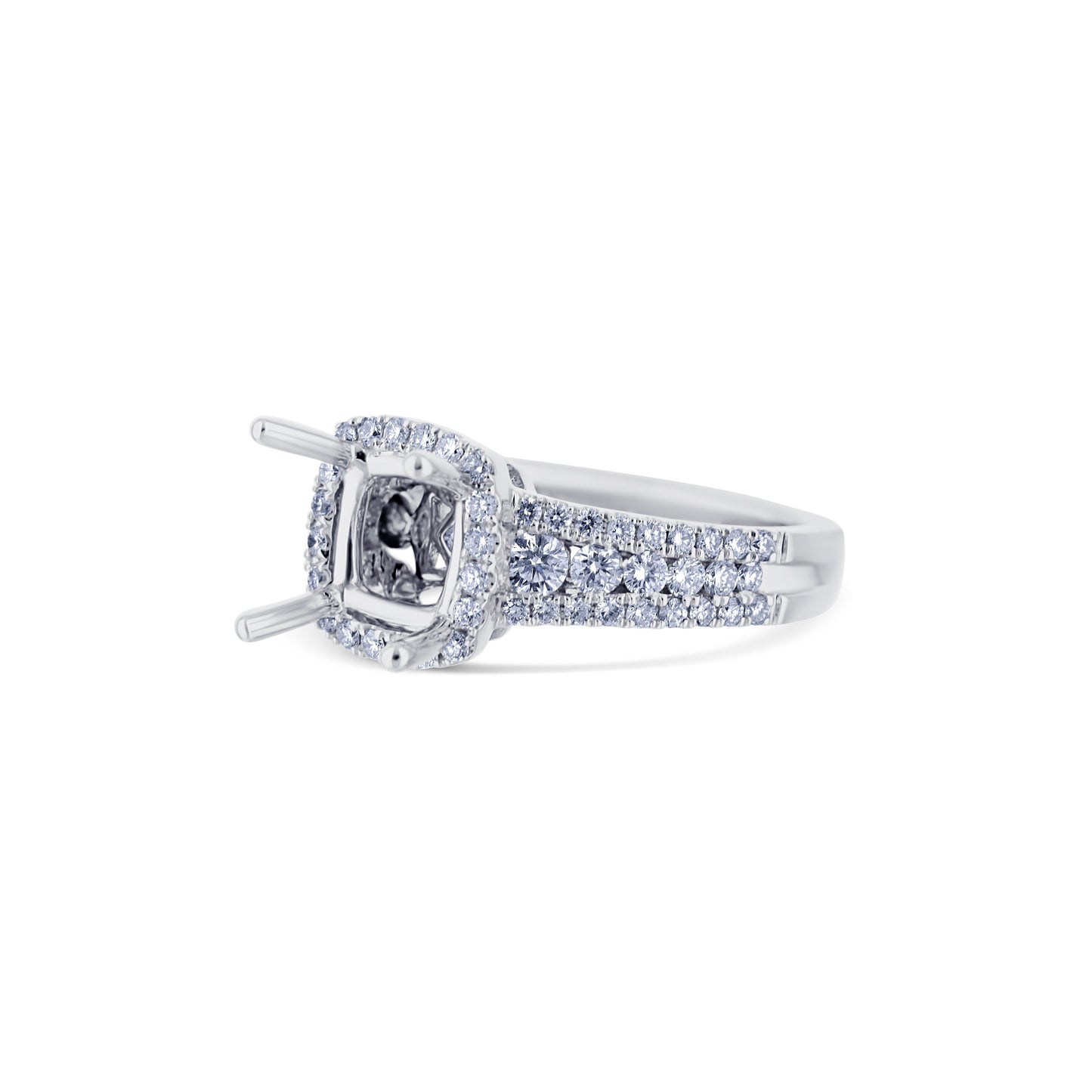 18K White Gold Cushion-Shape Diamond Halo Ring For A Cushion-Cut Diamond