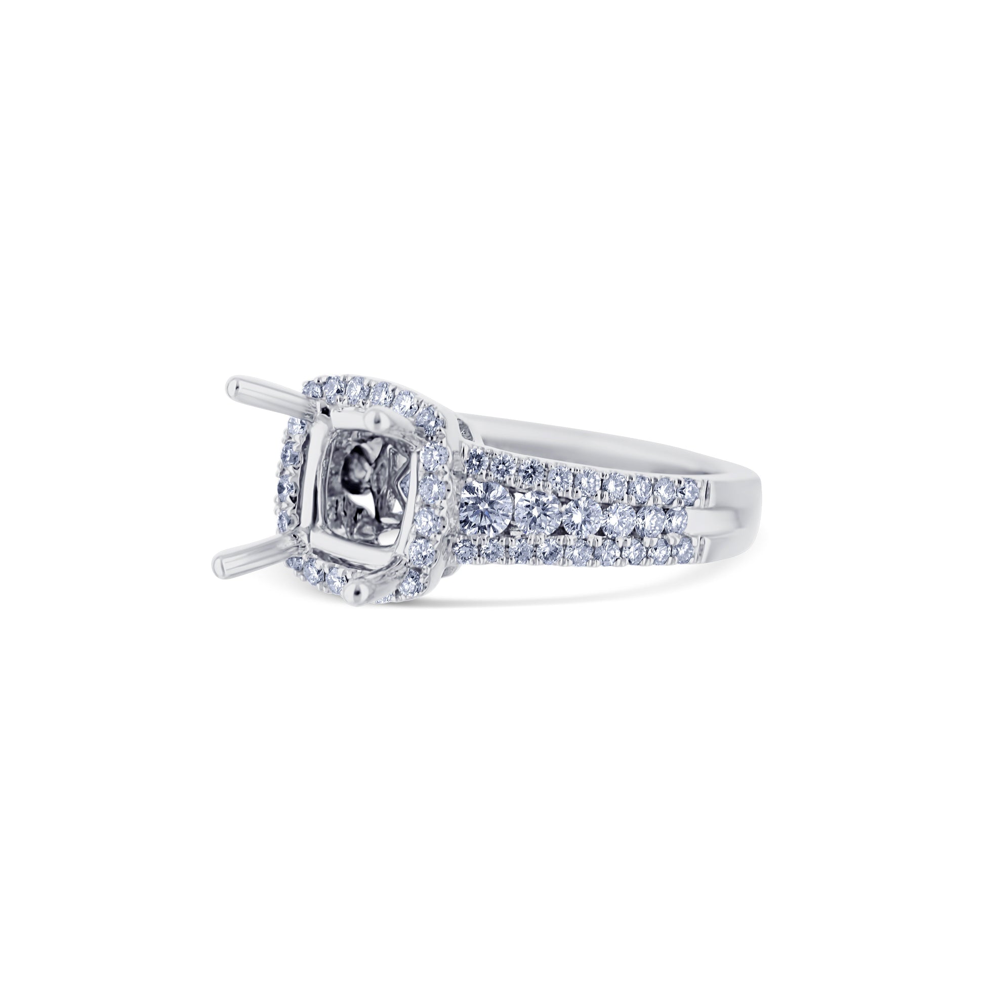 18K White Gold Cushion-Shape Diamond Halo Ring For A Cushion-Cut Diamond