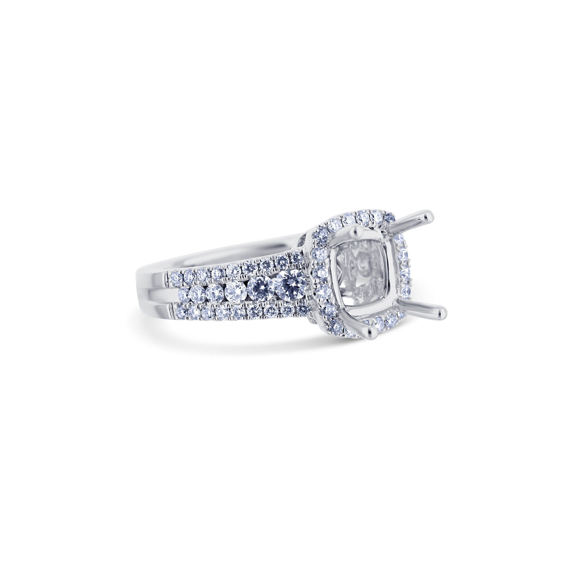 18K White Gold Cushion-Shape Diamond Halo Ring For A Cushion-Cut Diamond