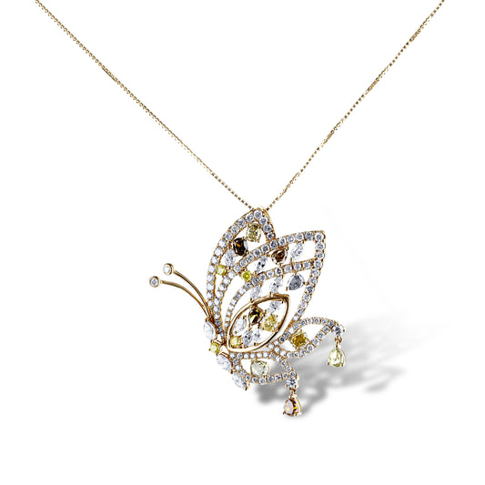 18K Rose Gold Natural Color Diamond Butterfly Pendant On Chain