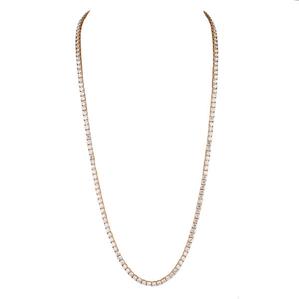 14K Rose Gold Prong Set Round Diamond Tennis Necklace 162 Round Diamonds = 7.50Ctw 16.10 Grams 16 Inches