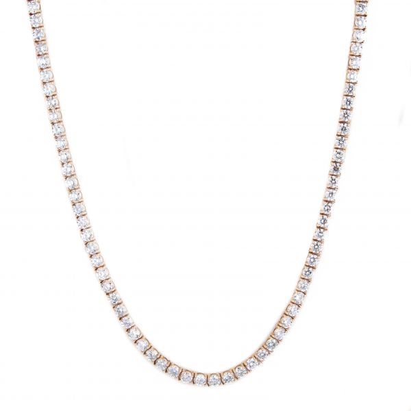 14K Rose Gold Prong Set Round Diamond Tennis Necklace 162 Round Diamonds = 7.50Ctw 16.10 Grams 16 Inches