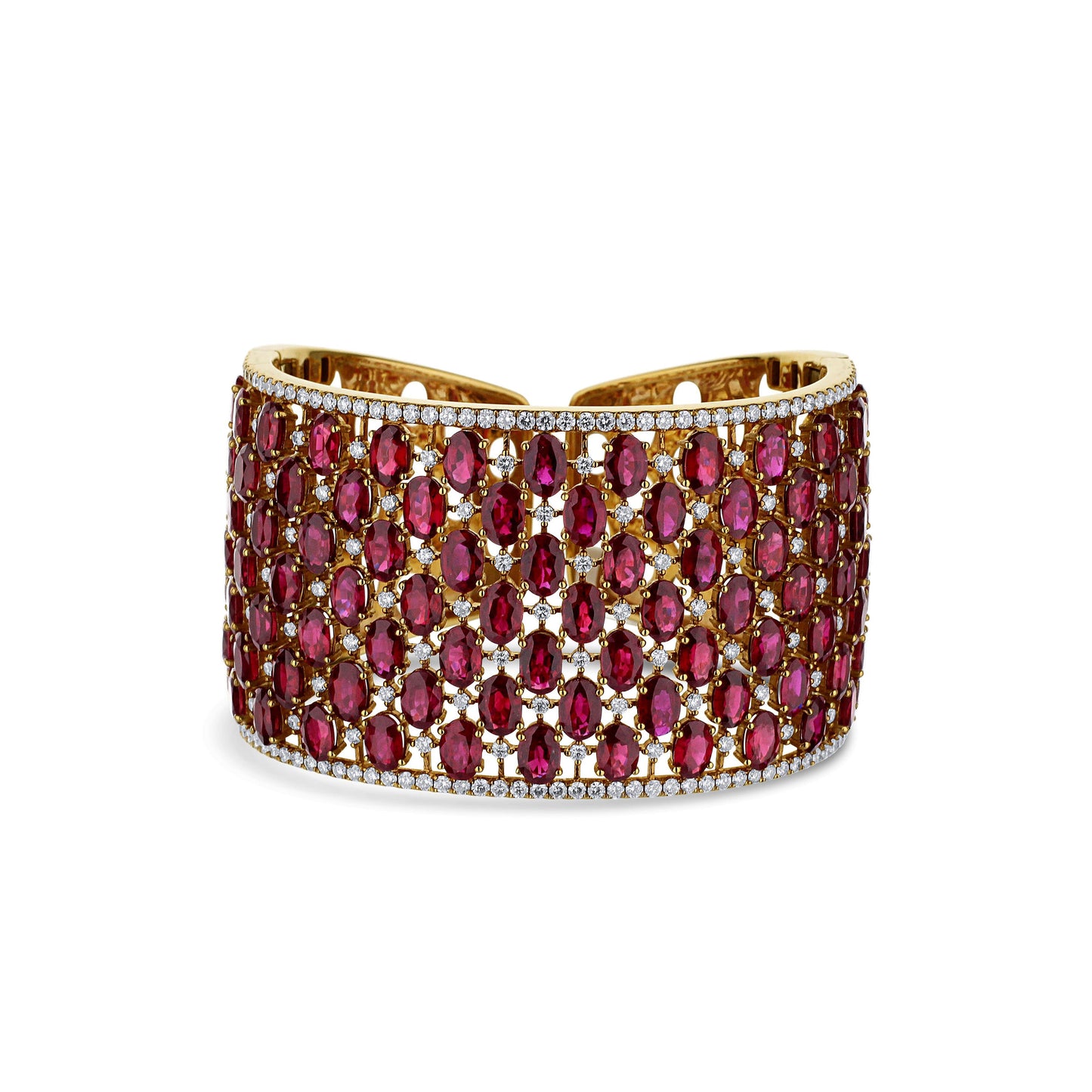 18K Rose Gold 49.78Ctw Rubies And 4.29Ctw Diamonds Cuff