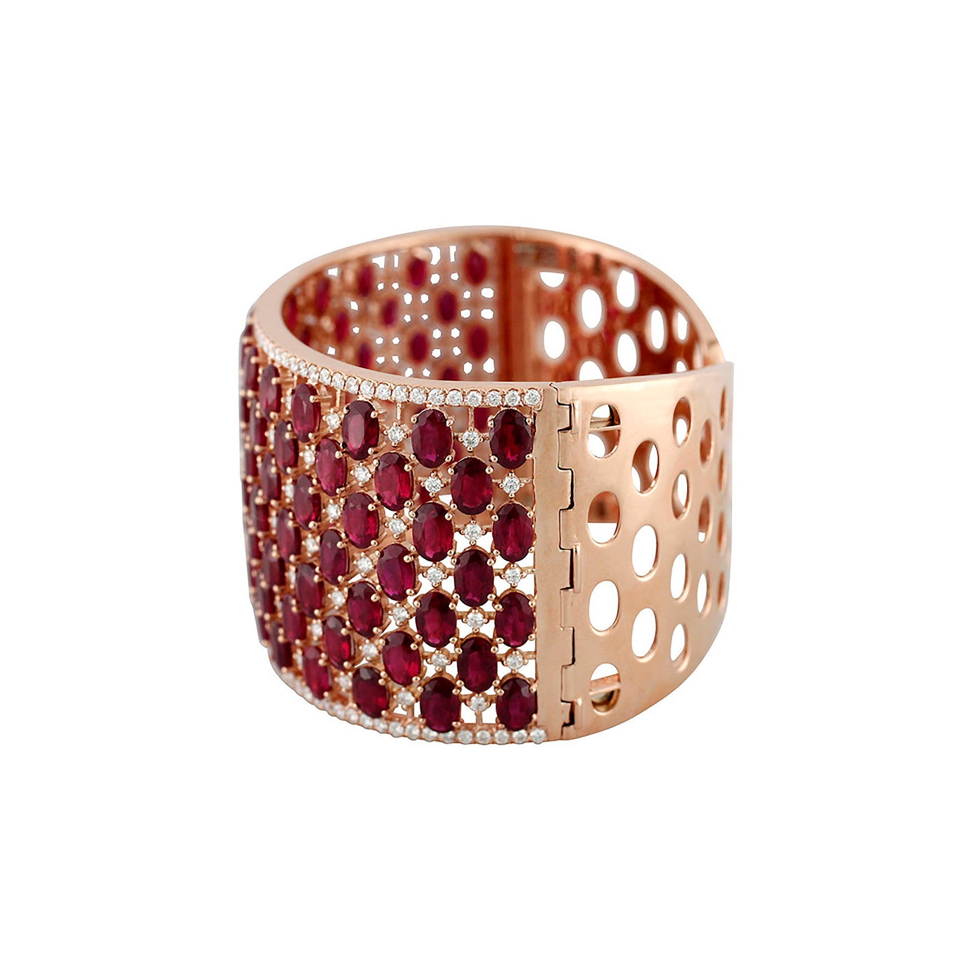 18K Rose Gold 49.78Ctw Rubies And 4.29Ctw Diamonds Cuff