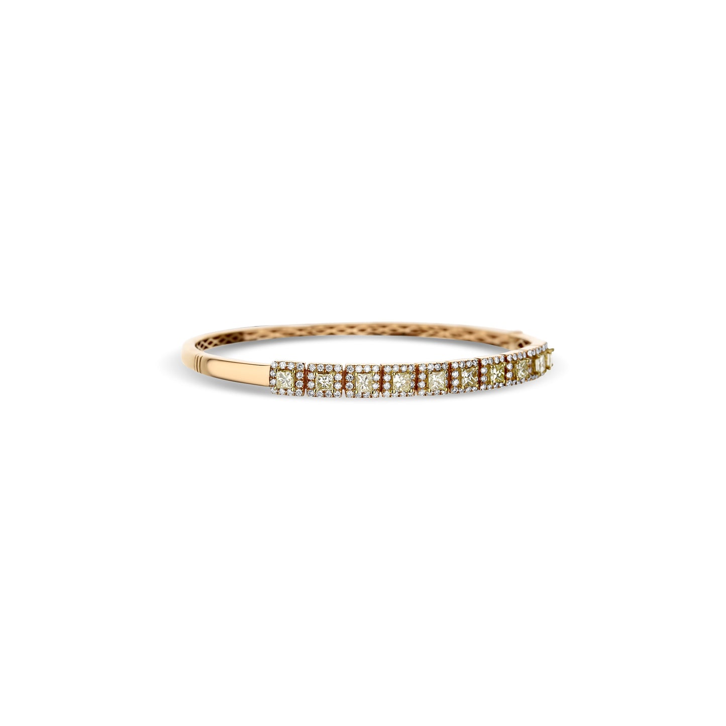 18K  Rose Gold Odelia Yellow Diamond With White Diamonds Halo Bangle