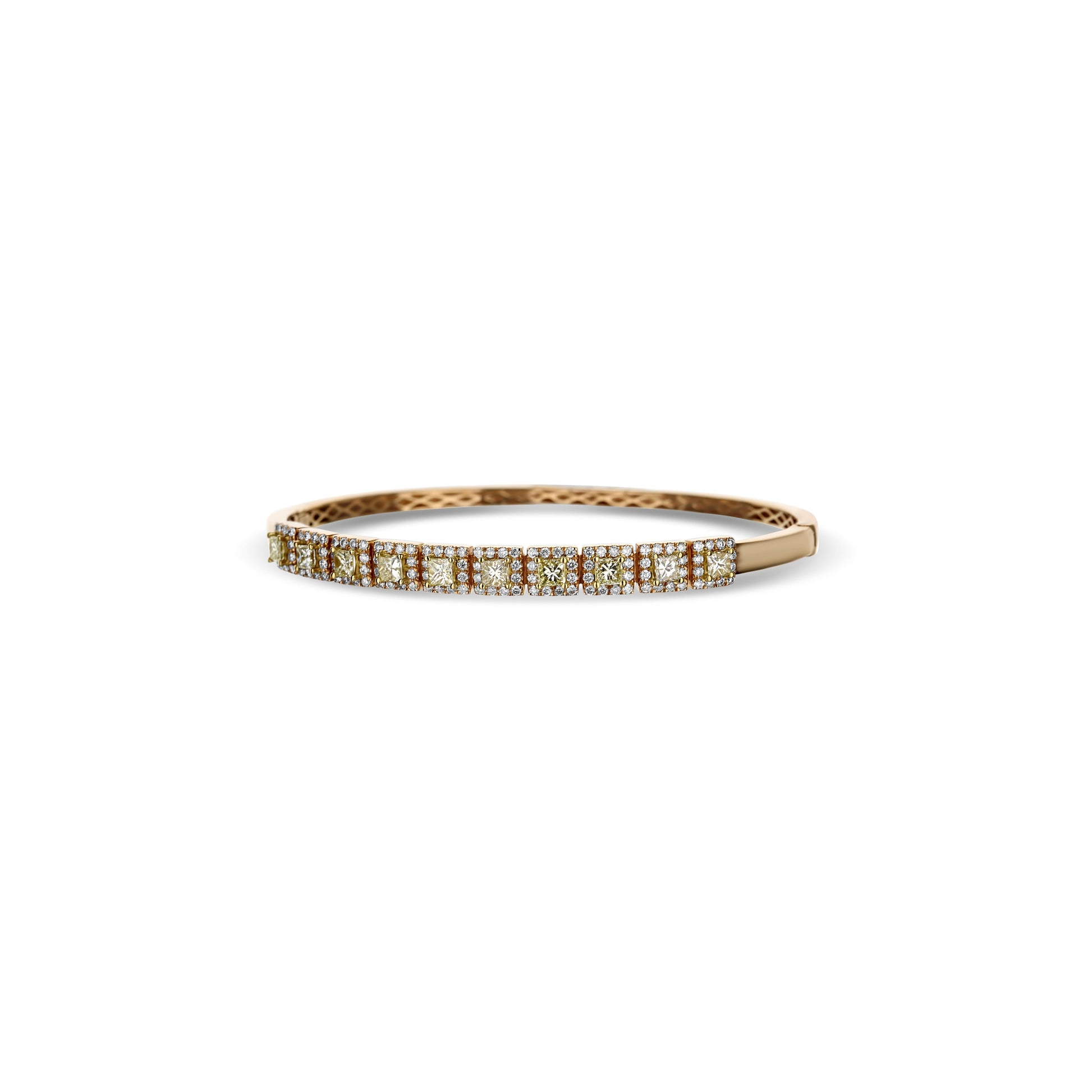 18K  Rose Gold Odelia Yellow Diamond With White Diamonds Halo Bangle