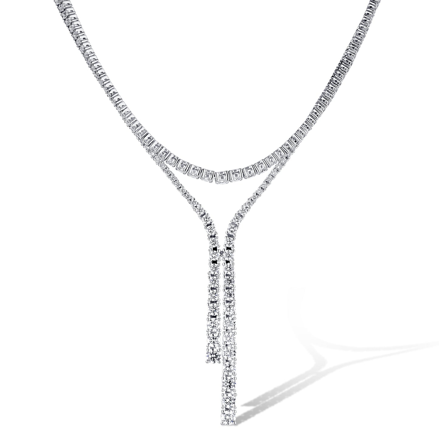 18K White Gold 8.35Ctw Round Diamond Dangle Choker