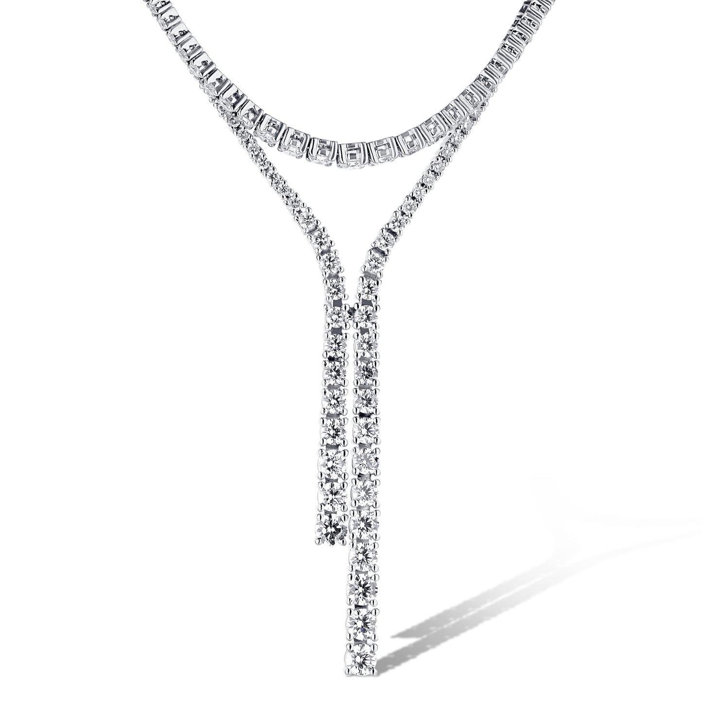 18K White Gold 8.35Ctw Round Diamond Dangle Choker