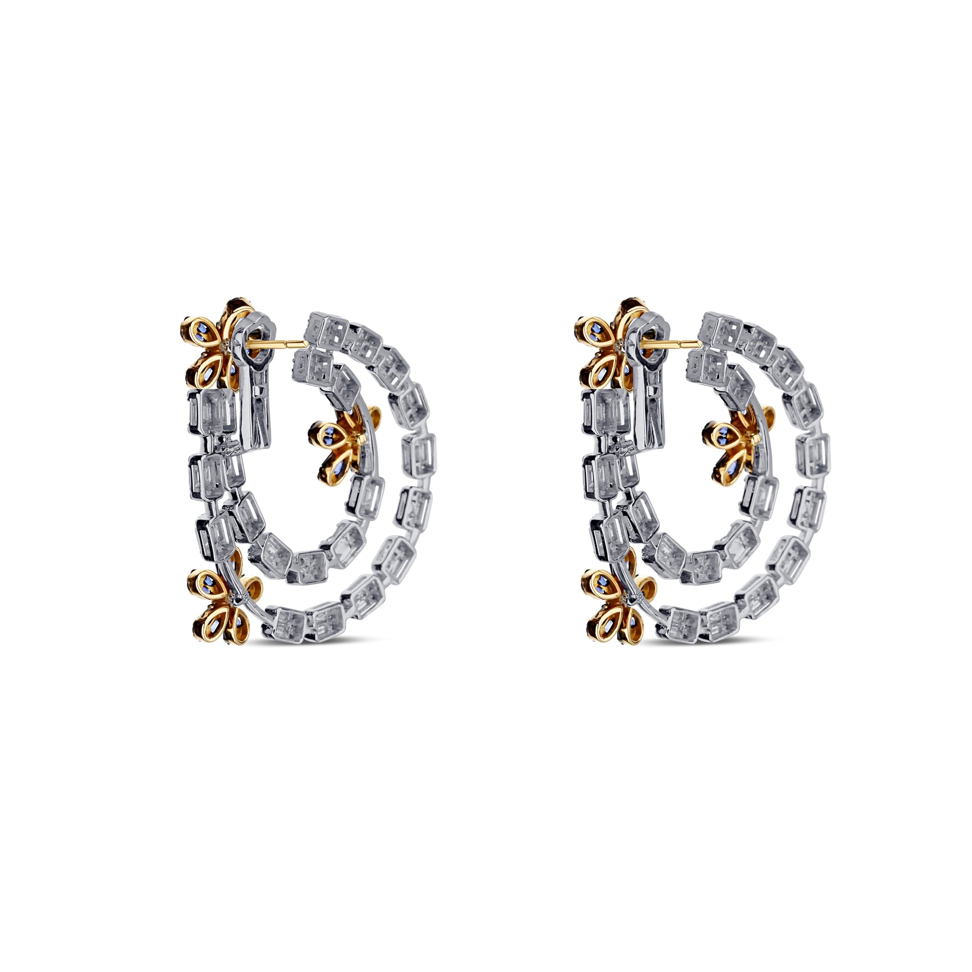 18K Two-Tone Diamond And Blue Sapphire Flower Drop Earrings