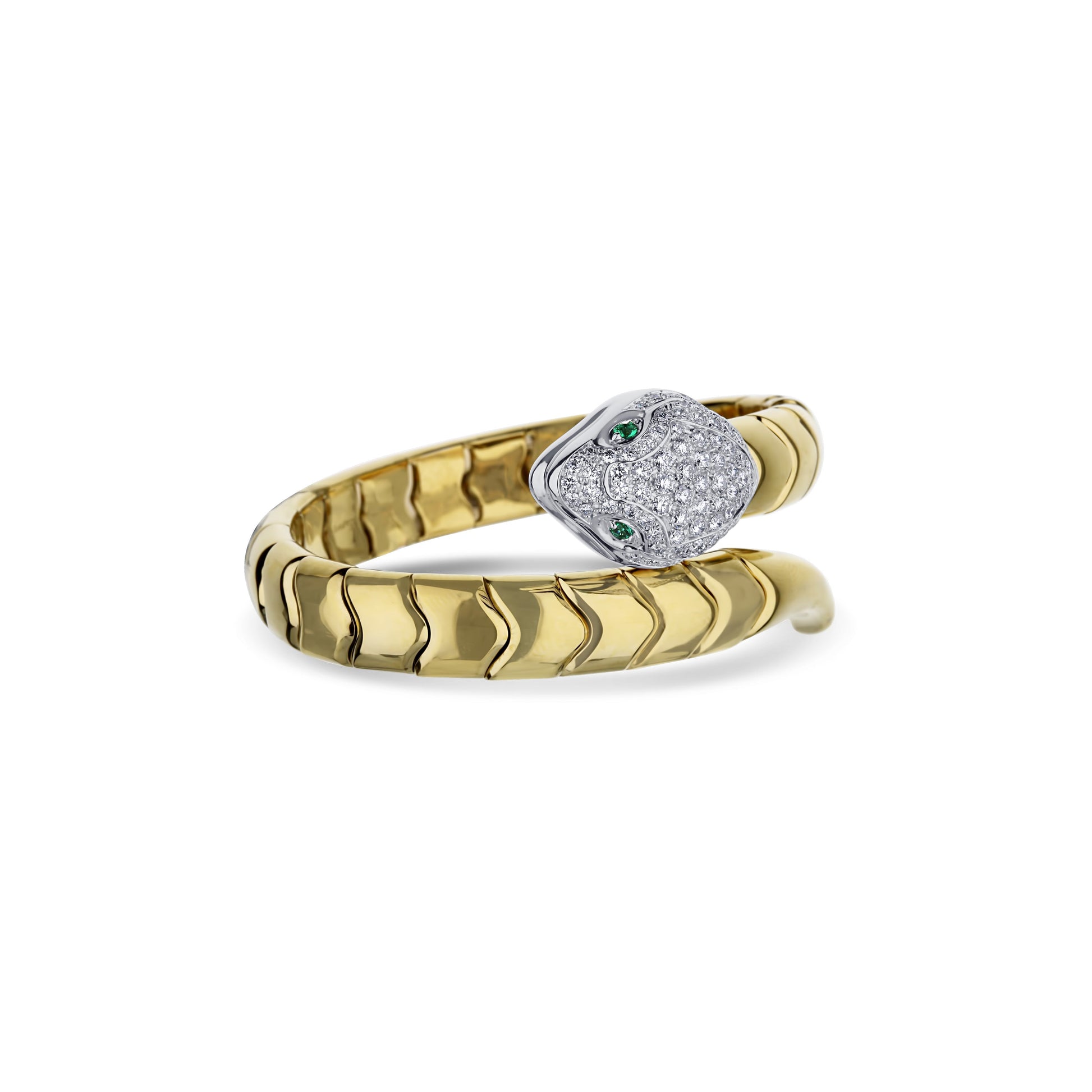 18K Yellow Gold Pave Diamond Snake Cuff