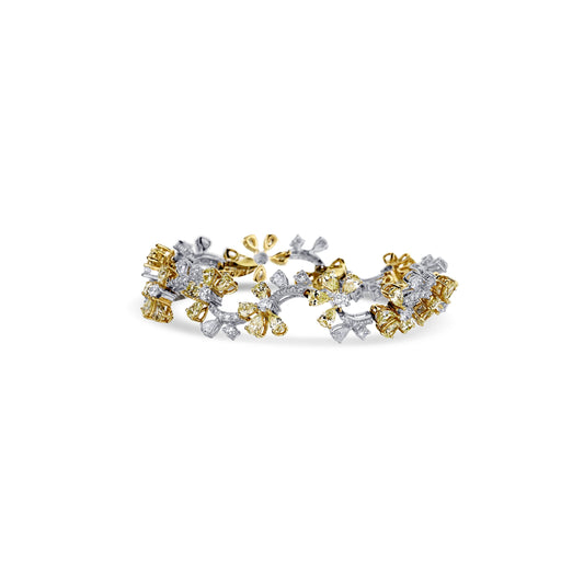 18K White Gold White Diamond With Yellow Diamond Flowers