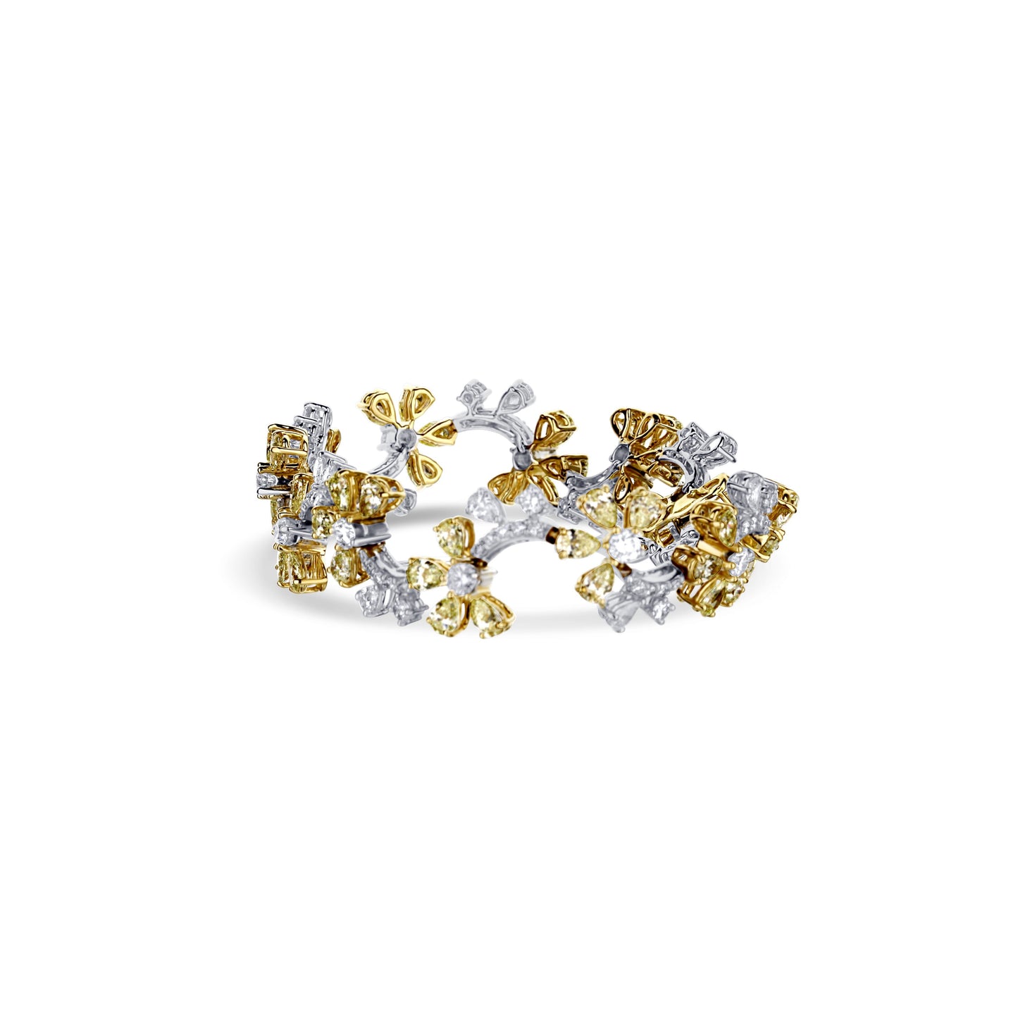 18K White Gold White Diamond With Yellow Diamond Flowers