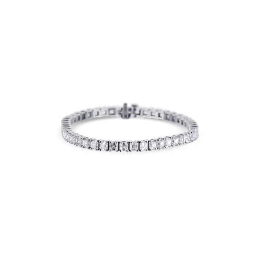 18K White Gold Asscher Cut Diamond Tennis Bracelet