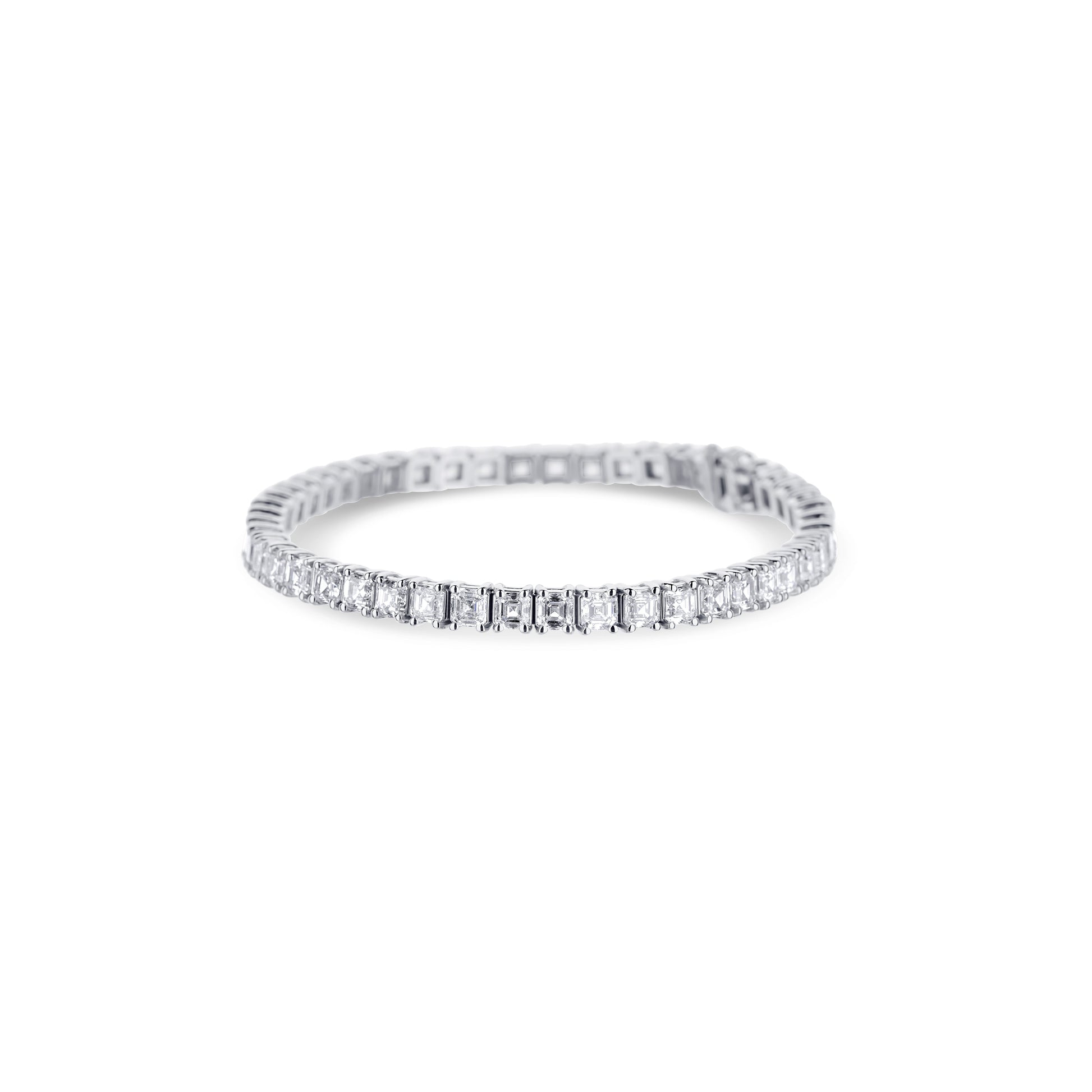 18K White Gold Asscher Cut Diamond Tennis Bracelet