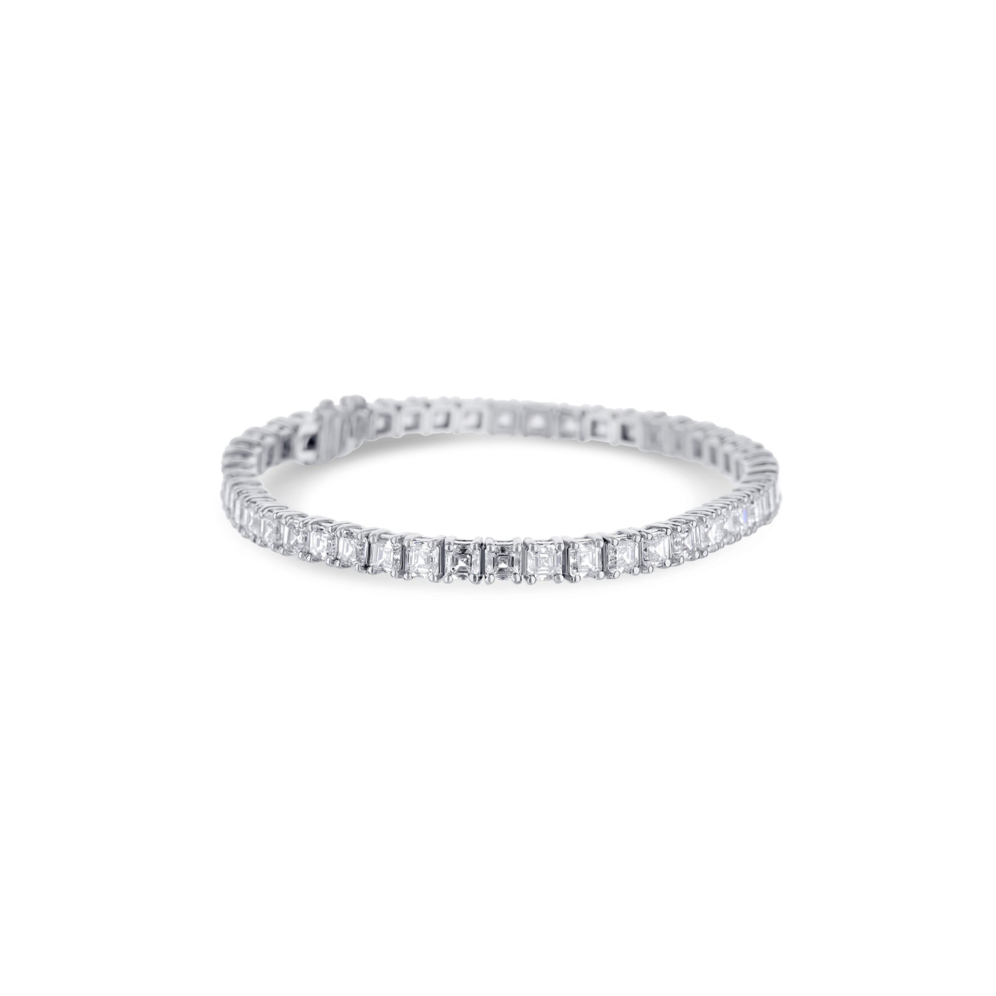 18K White Gold Asscher Cut Diamond Tennis Bracelet