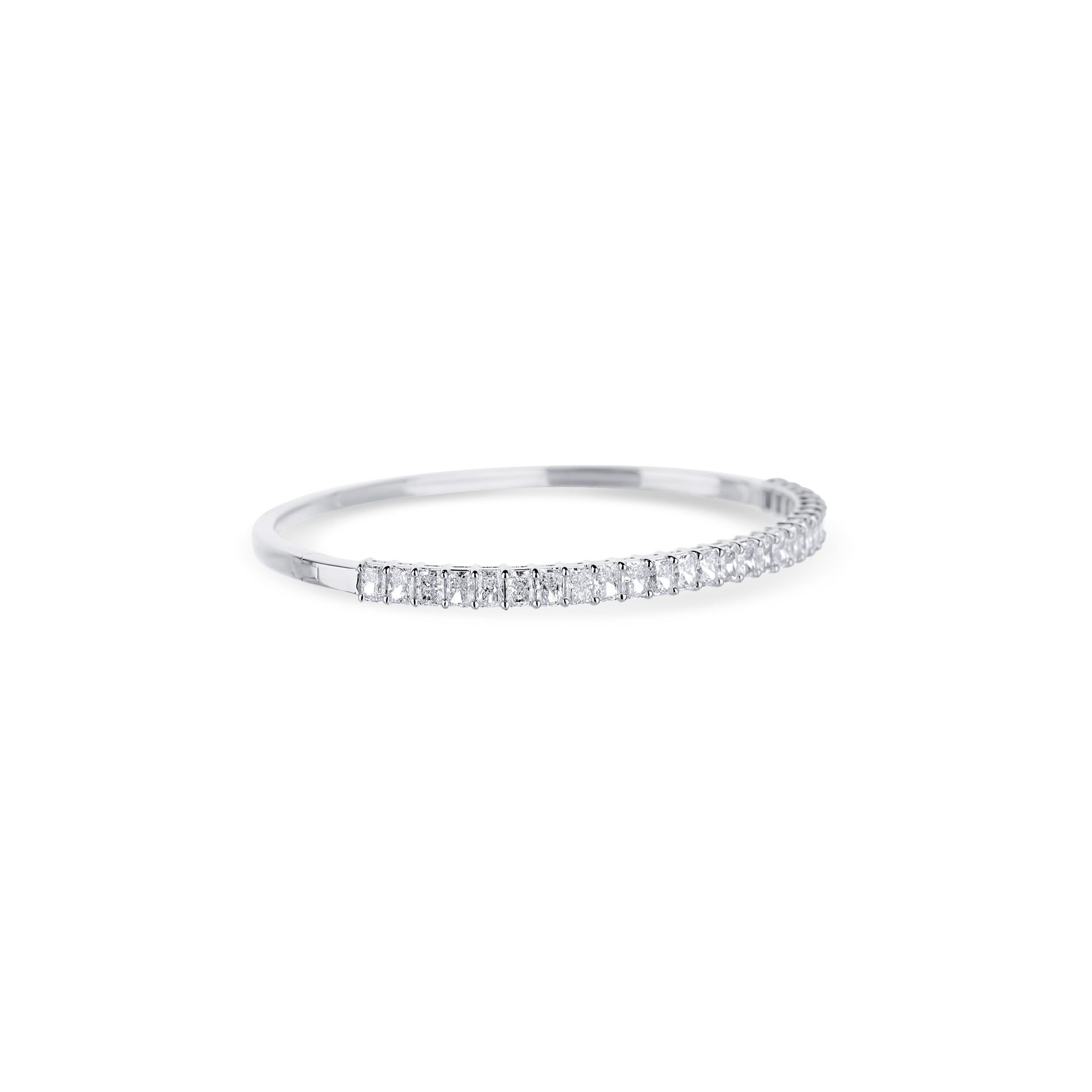 18K White Gold Half Emerald Cut Diamond Bangle