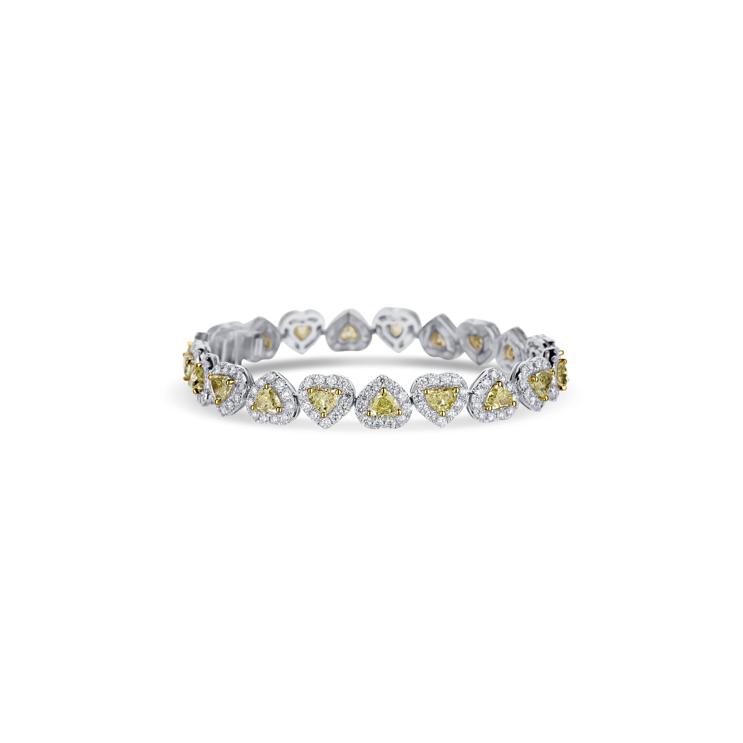 18K White Gold Fancy Yellow Heart With White Diamond Halo Line Bracelet