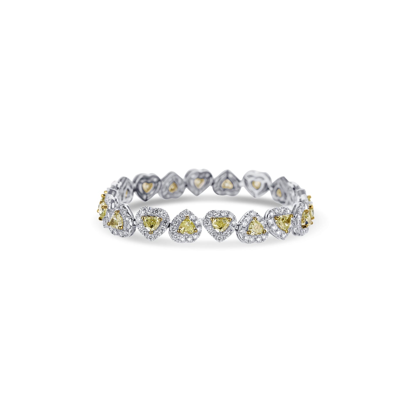 18K White Gold Fancy Yellow Heart With White Diamond Halo Line Bracelet