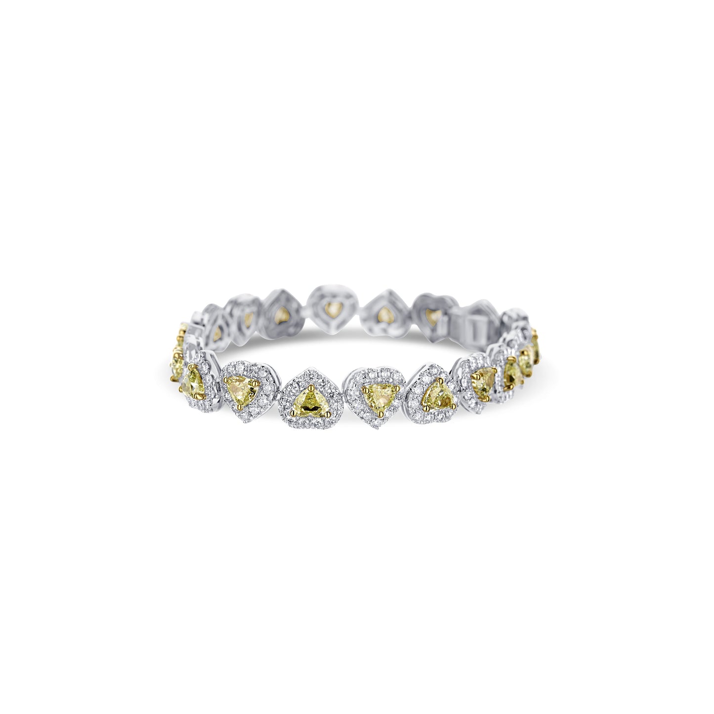 18K White Gold Fancy Yellow Heart With White Diamond Halo Line Bracelet