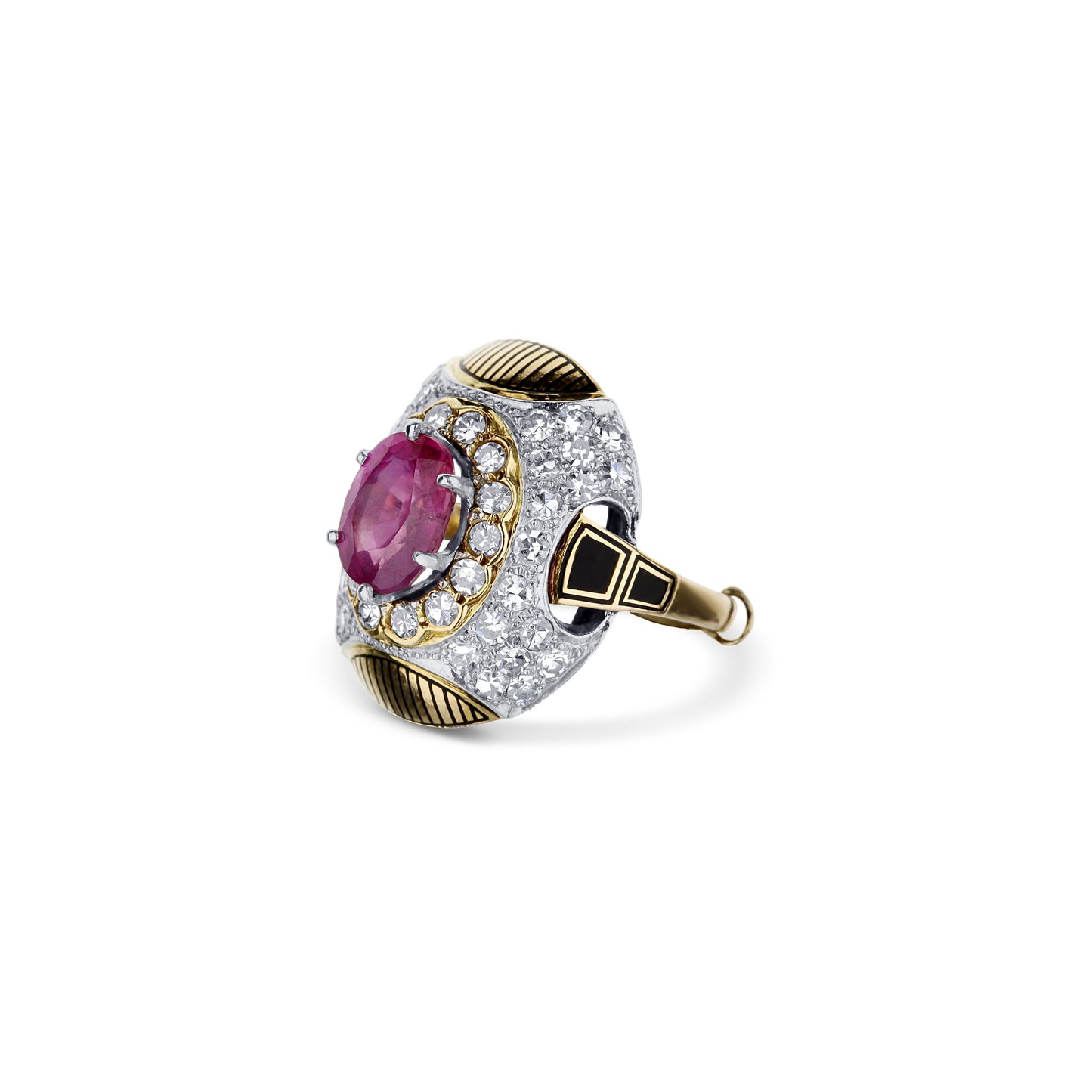 Vintage 18K Gold Domed Art Deco Style Ring With Ruby And Diamonds