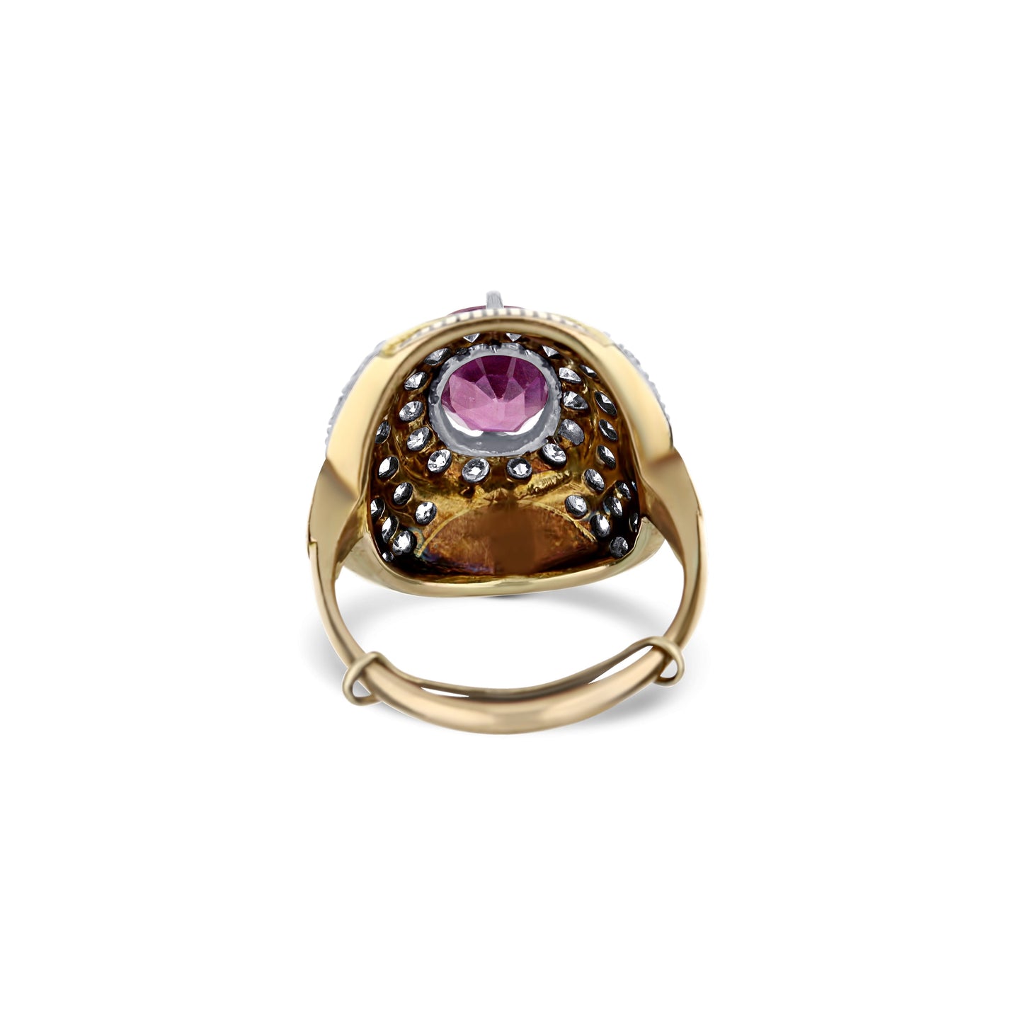 Vintage 18K Gold Domed Art Deco Style Ring With Ruby And Diamonds