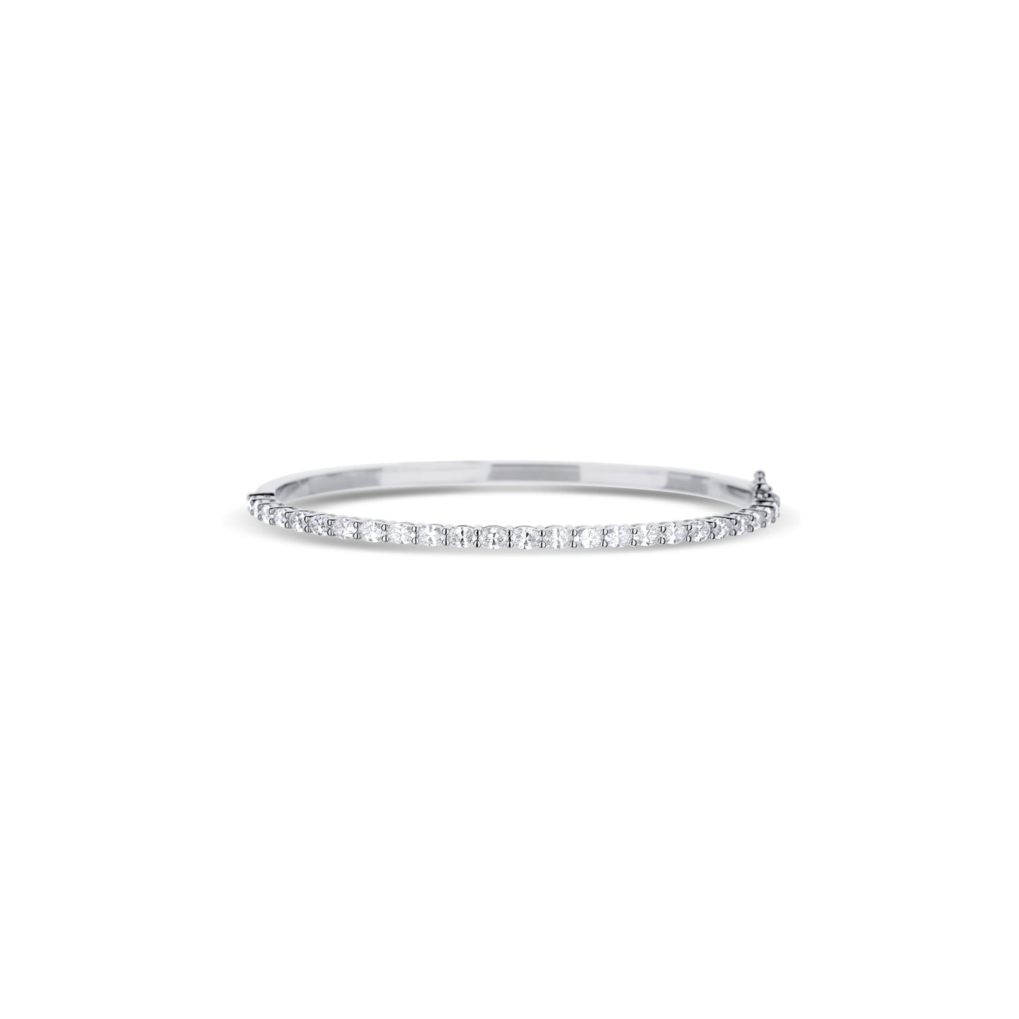 18K White Gold Half Oval Diamond Hinged Bangle