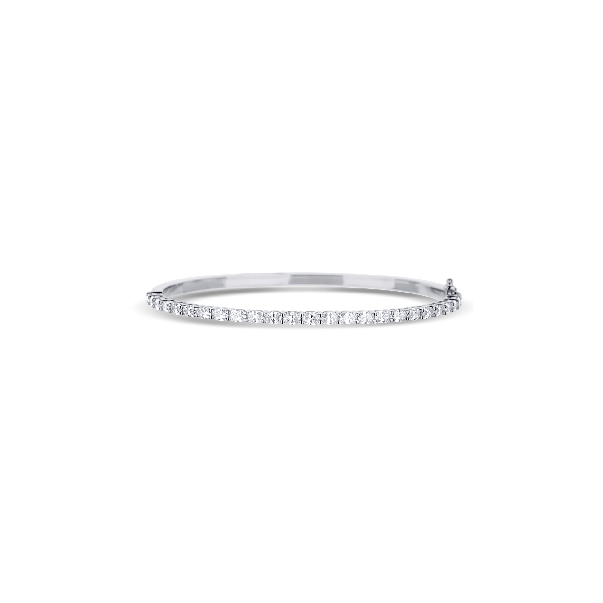 18K White Gold Half Oval Diamond Hinged Bangle