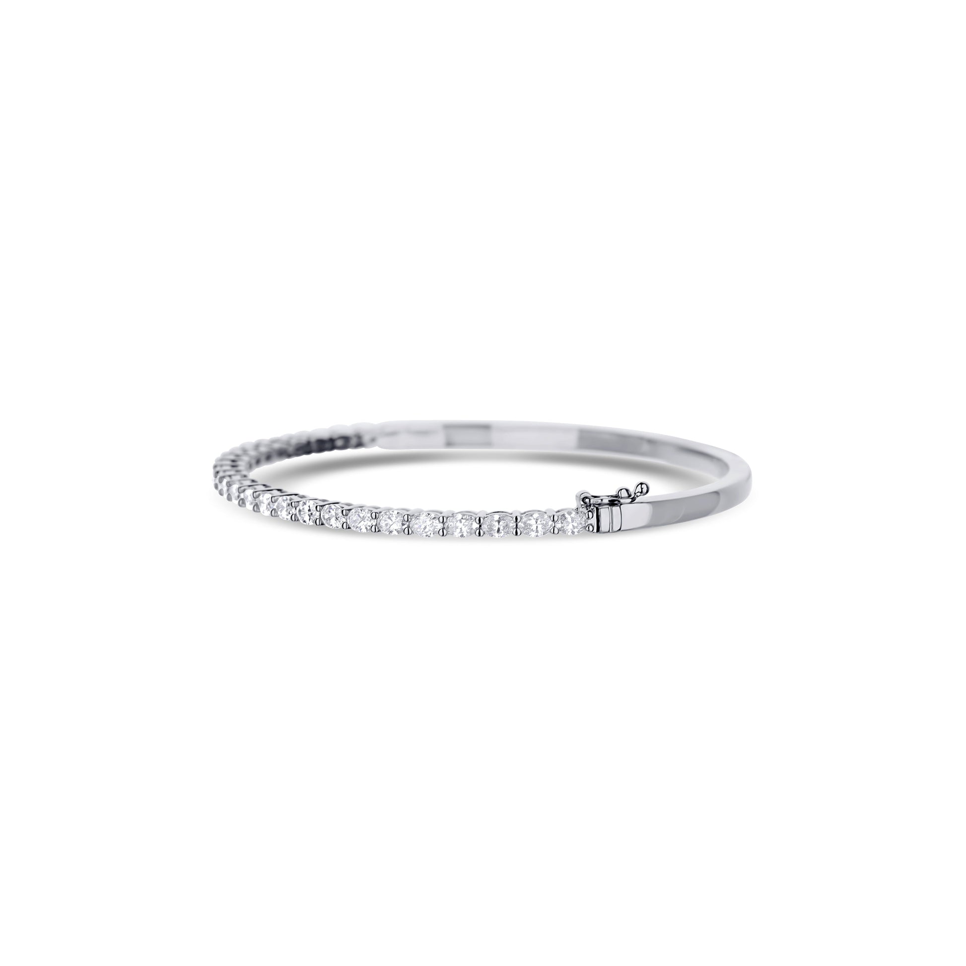 18K White Gold Half Oval Diamond Hinged Bangle