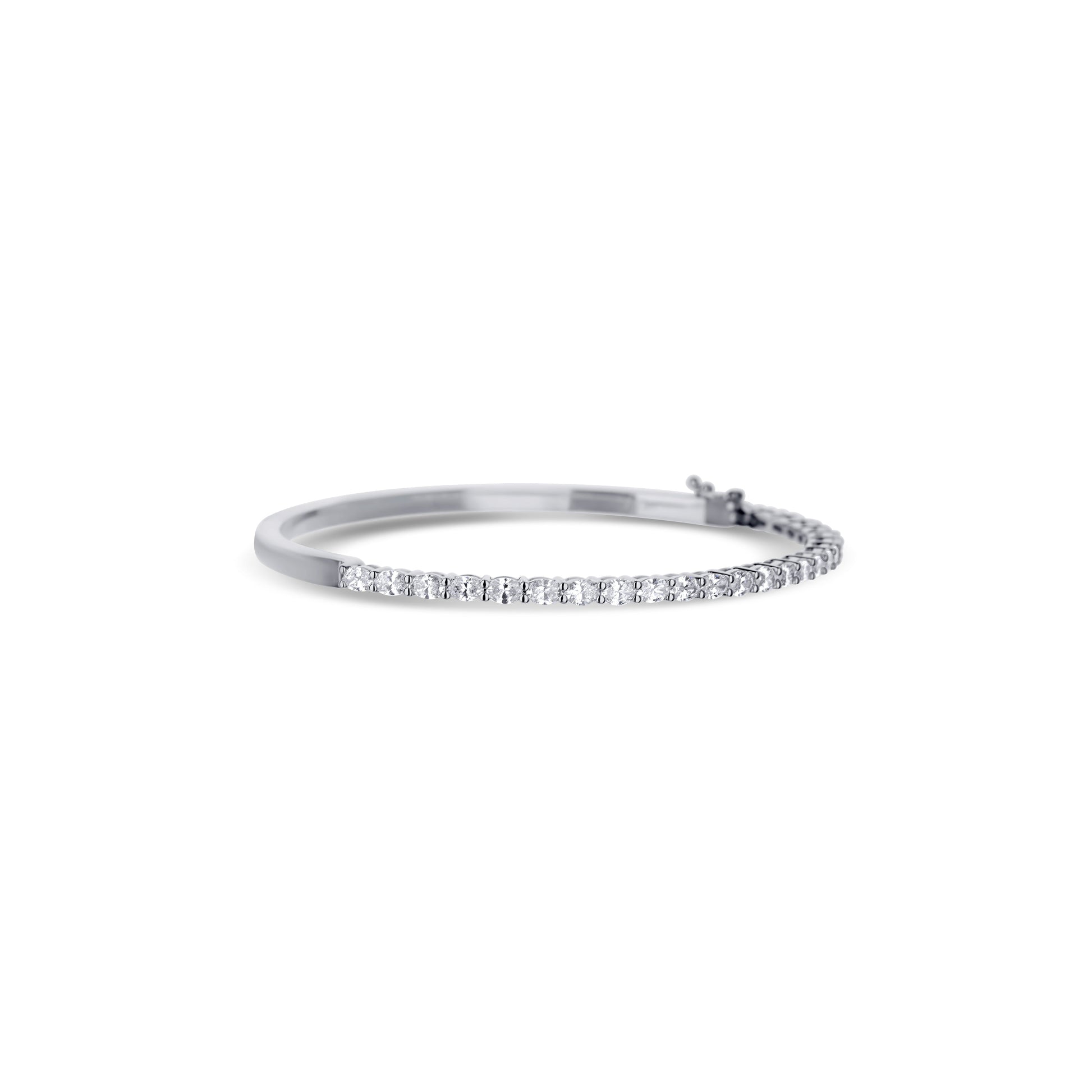 18K White Gold Half Oval Diamond Hinged Bangle