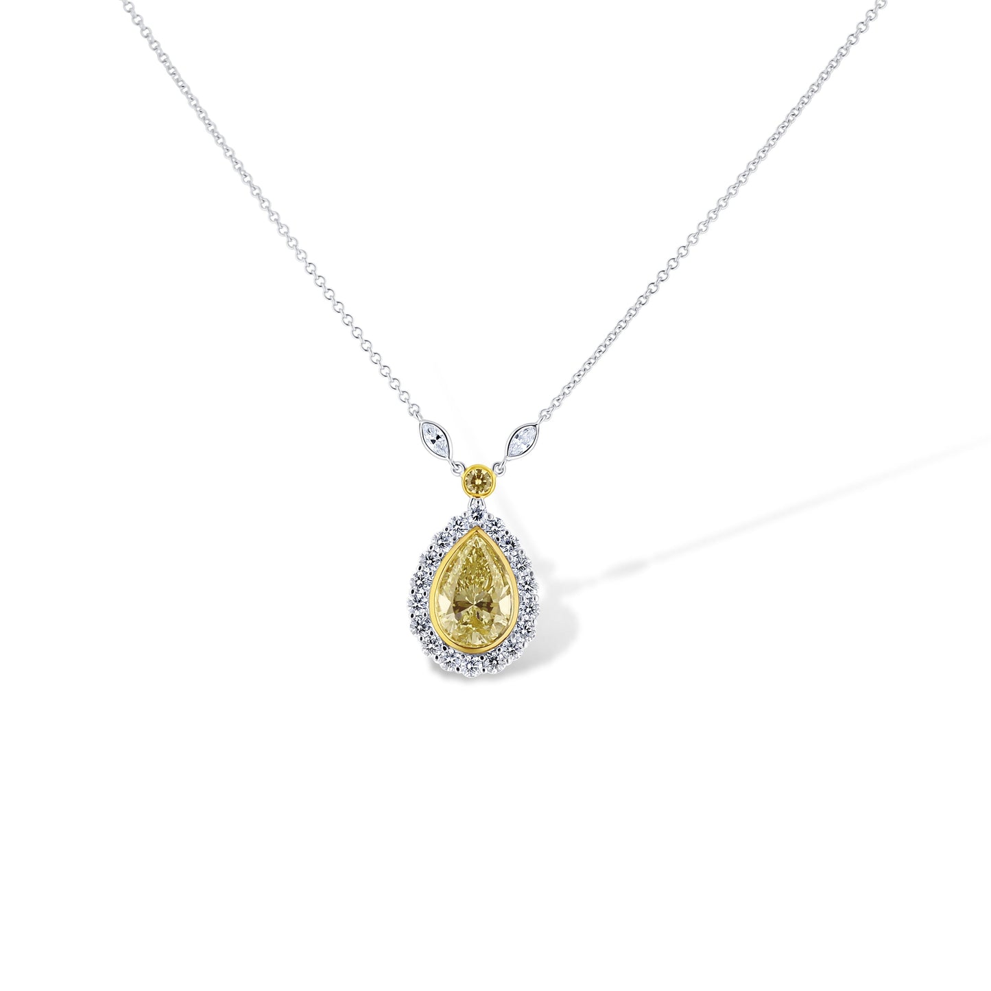 18K White Gold & 18K Yellow Gold Pear Gia Custom Diamond Necklace