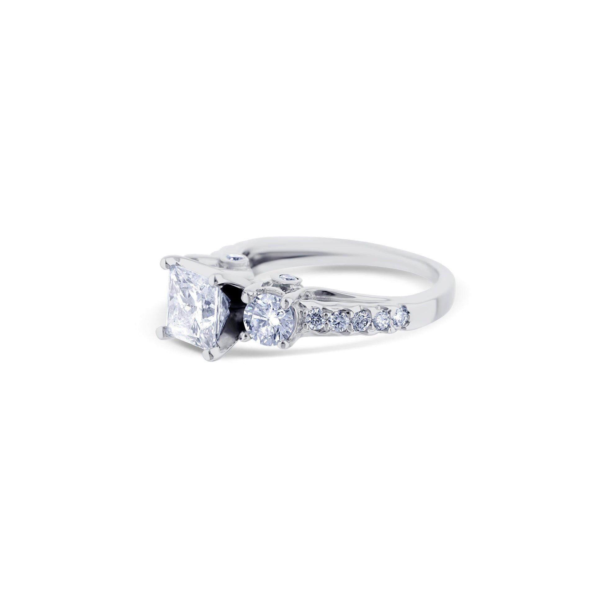 14K White Gold Ring With A 1.25 Carat Princess Cut Diamond And Side Stones