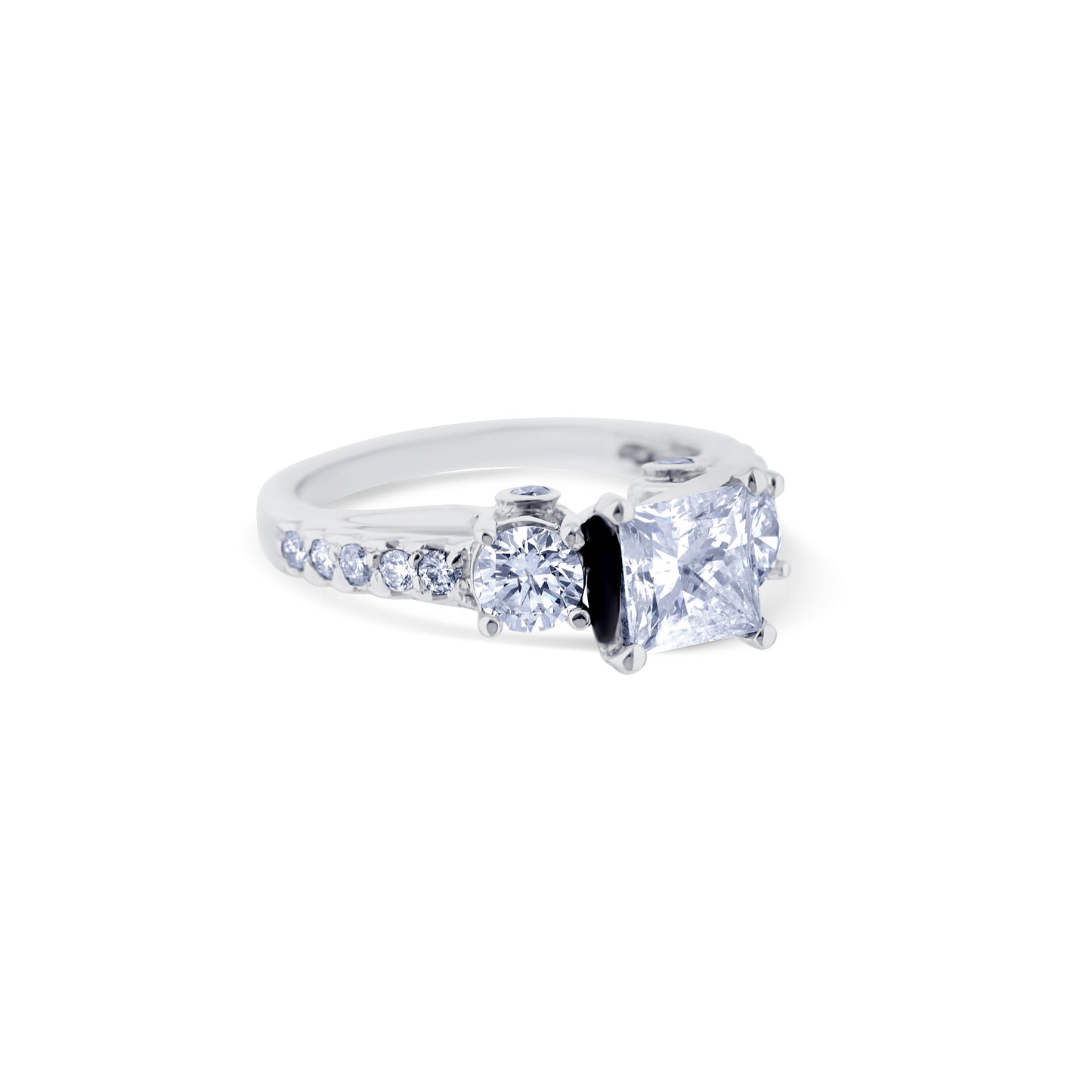 14K White Gold Ring With A 1.25 Carat Princess Cut Diamond And Side Stones