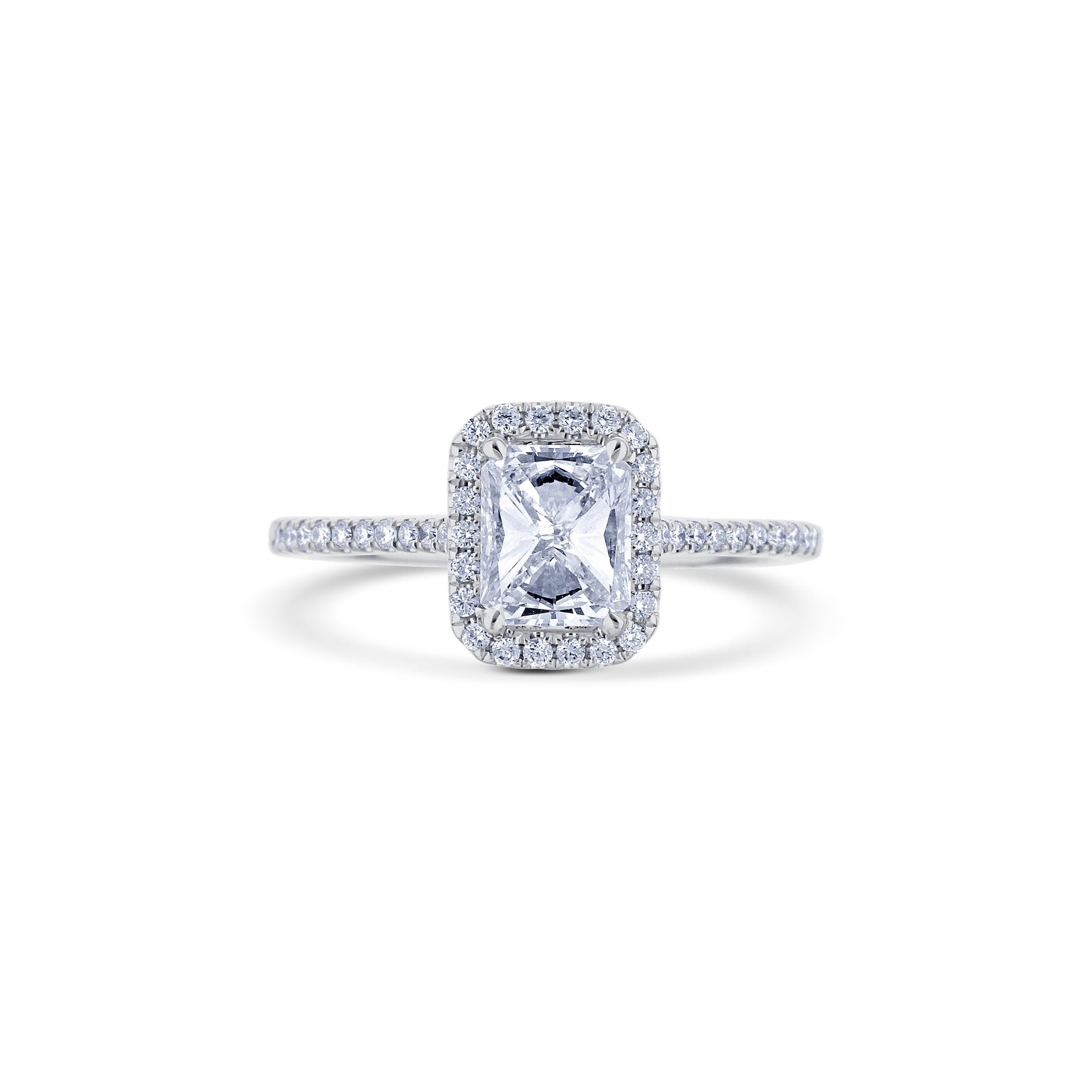 18K White Gold 0.98 Carat Radiant Diamond Halo Ring