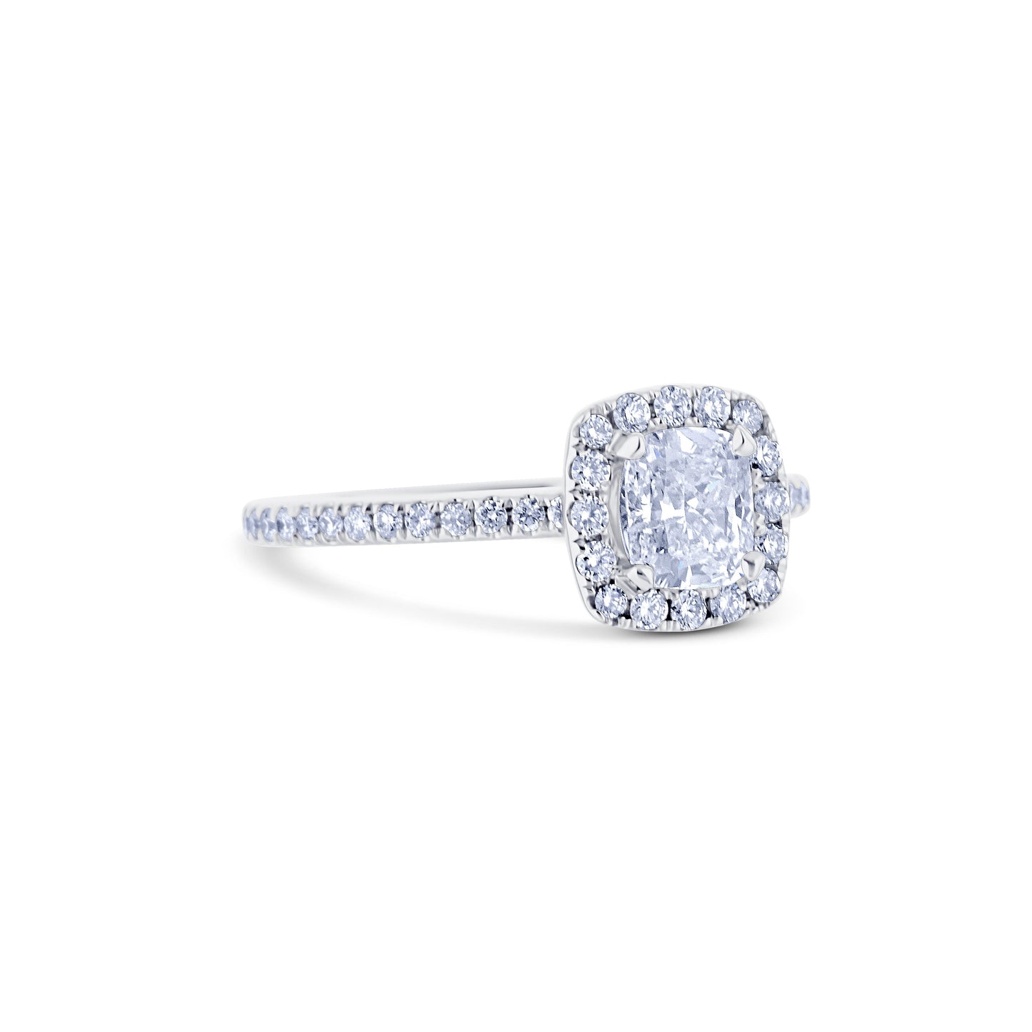 18K White Gold With A 0.74 Carat Cushion With Halo Diamond Ring