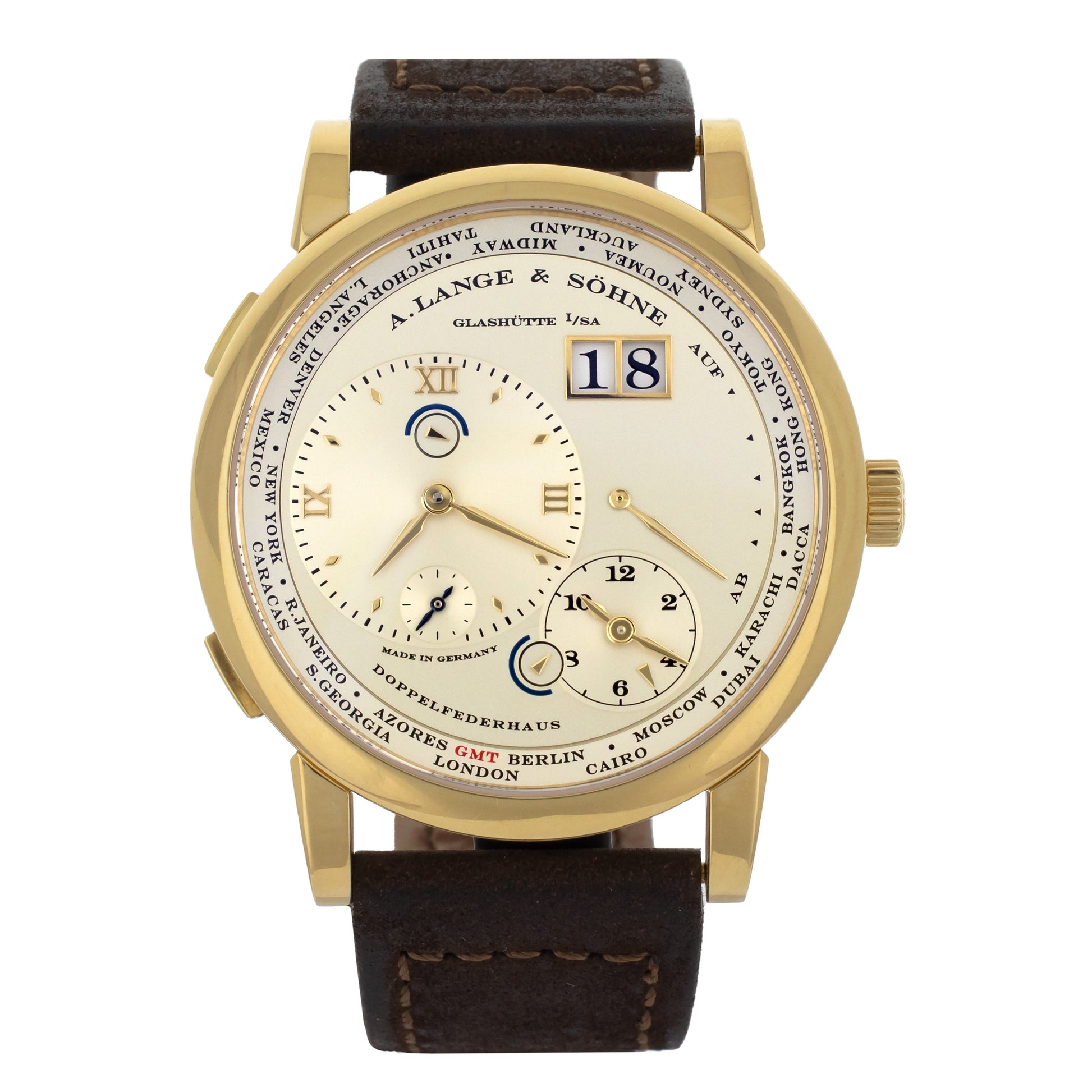 A. Lange & Söhne Lange 1 Timezone Gold Dial Yellow Gold Manual 41.9MM 116.021