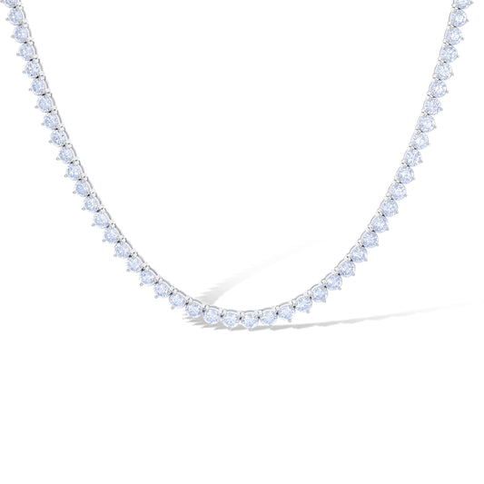 18K White Gold 19.11Ctw Three Prong Round Diamond Tennis Necklace 101 Stones 16.25"