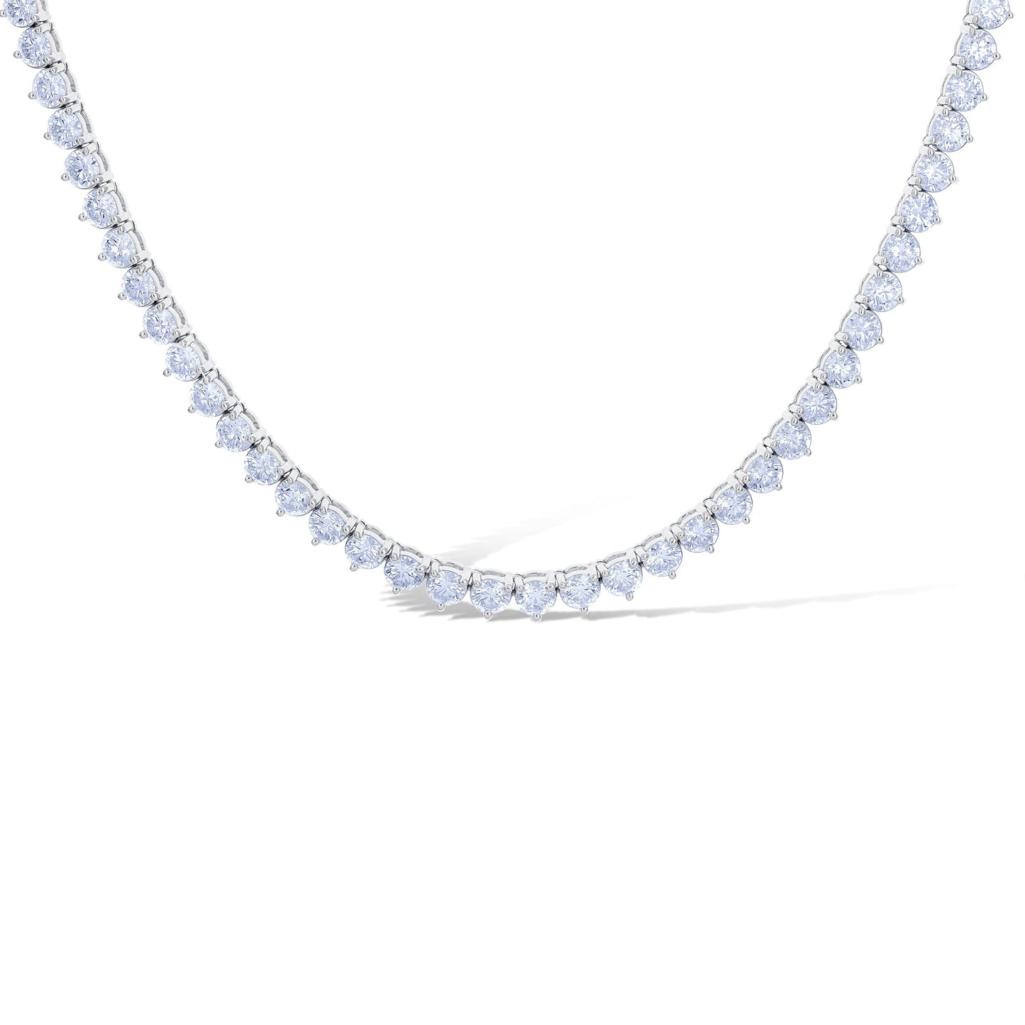 18K White Gold 19.11Ctw Three Prong Round Diamond Tennis Necklace 101 Stones 16.25"