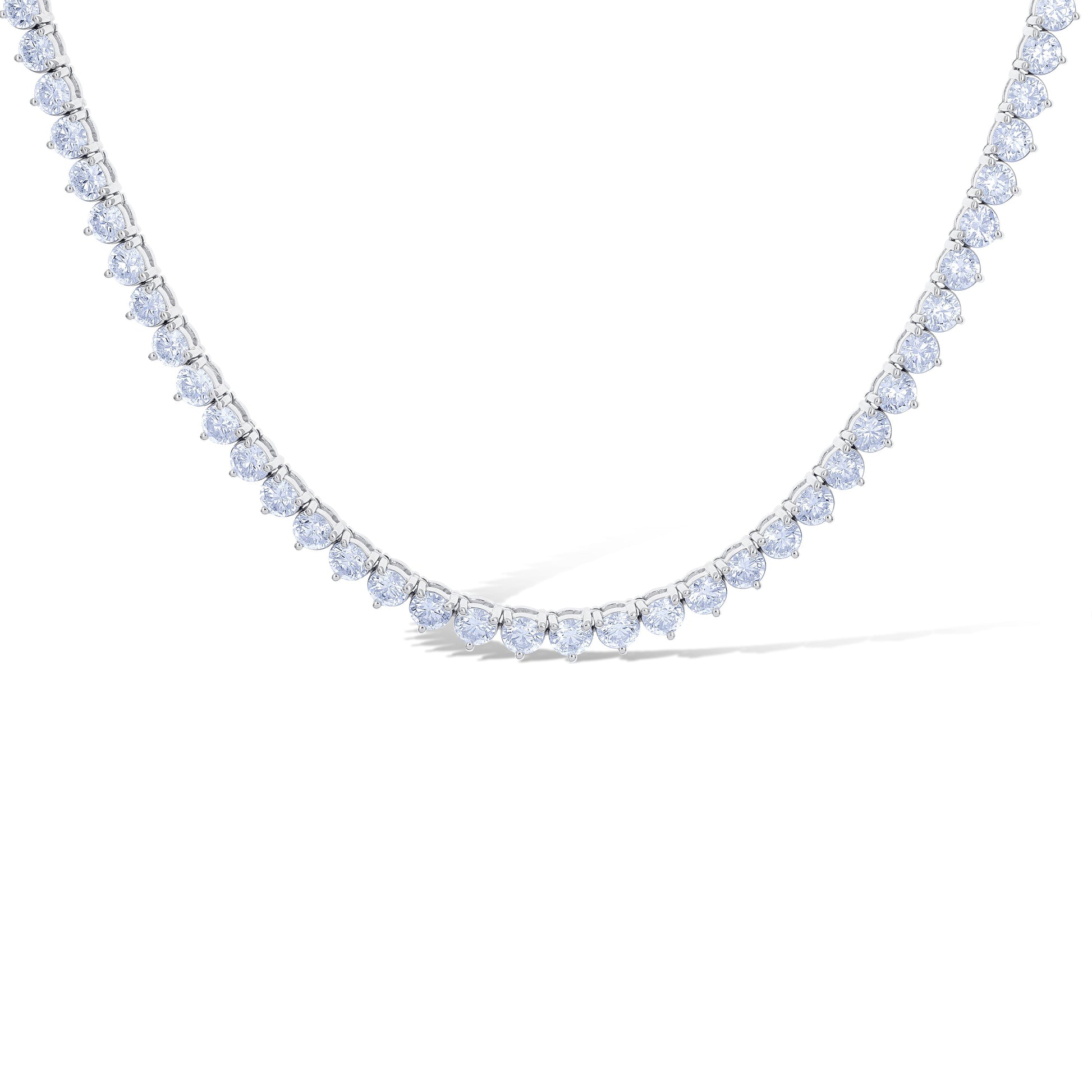 18K White Gold 19.11Ctw Three Prong Round Diamond Tennis Necklace 101 Stones 16.25"