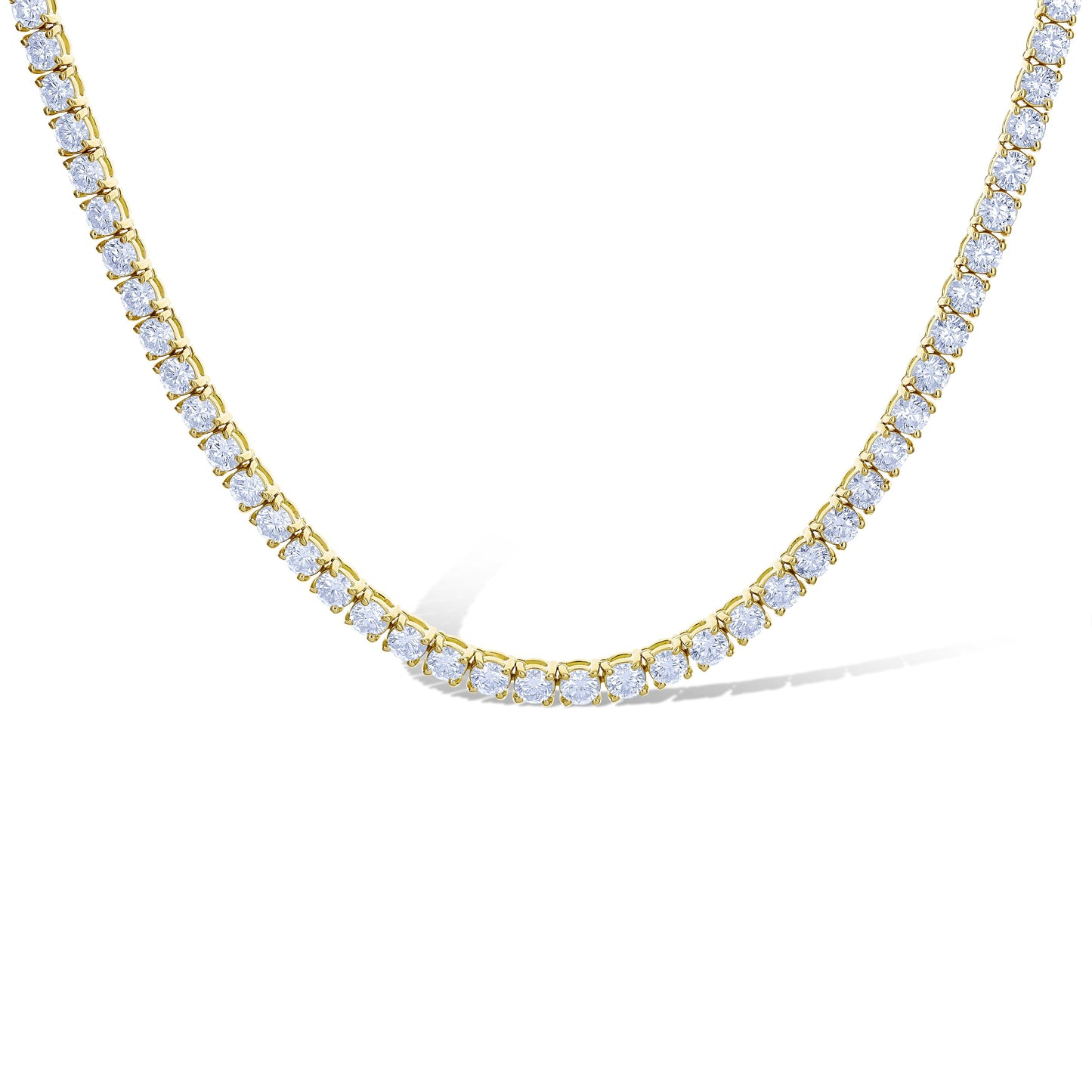 18K Yellow 18.87Ctw Round Diamond Tennis Necklace 100 Stones 16"