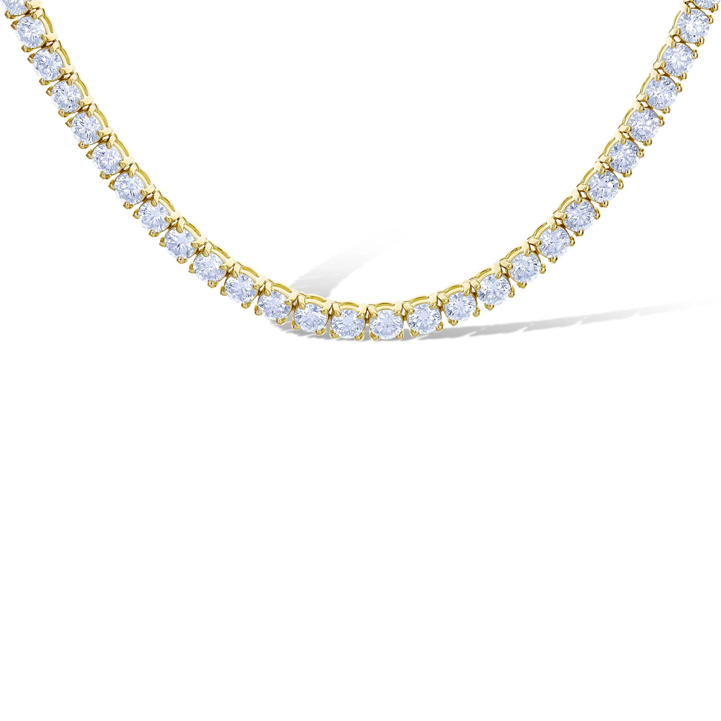 18K Yellow 18.87Ctw Round Diamond Tennis Necklace 100 Stones 16"