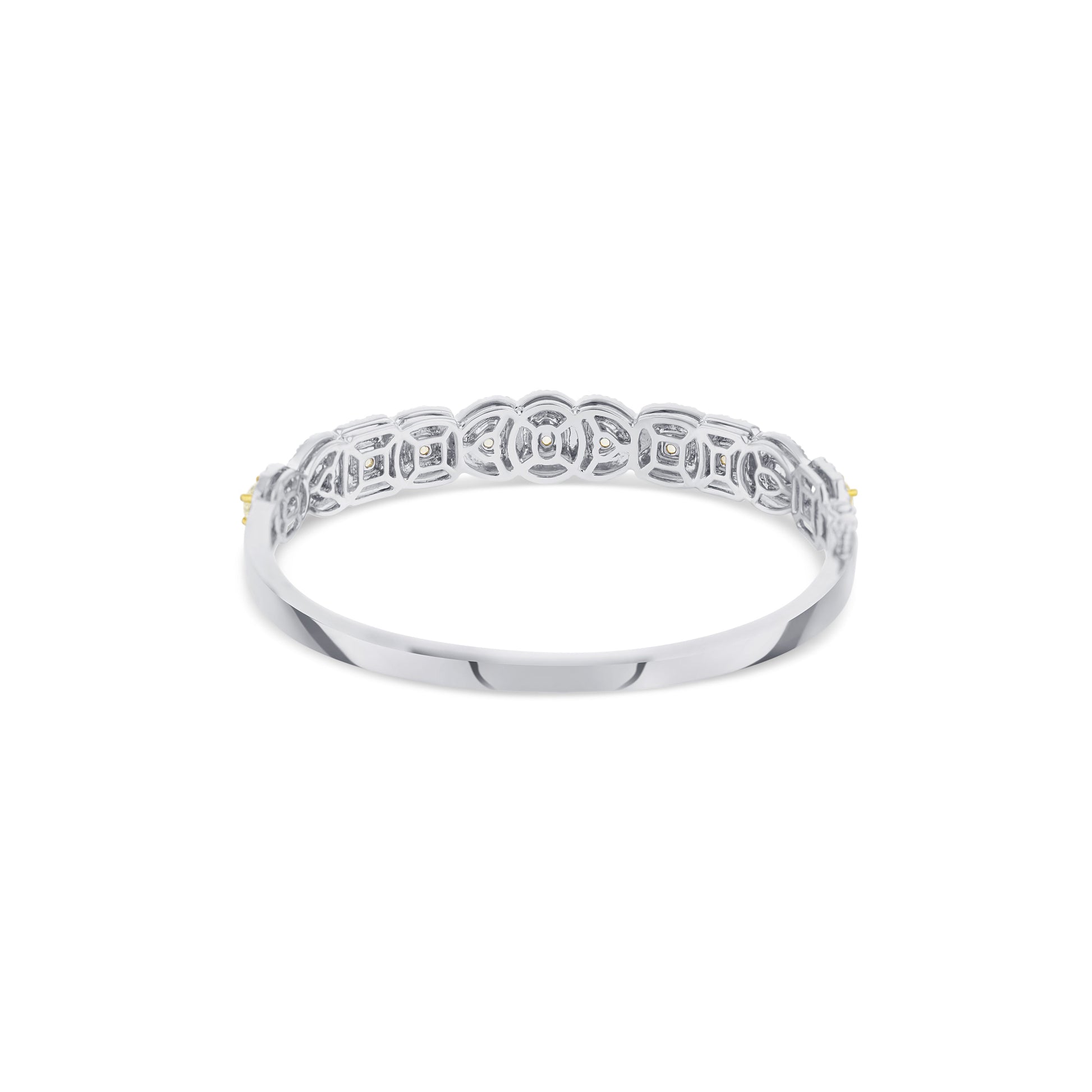 18K White Gold Mixed Yellow Diamond Cut Featuring White Round Diamond Halo Bangle