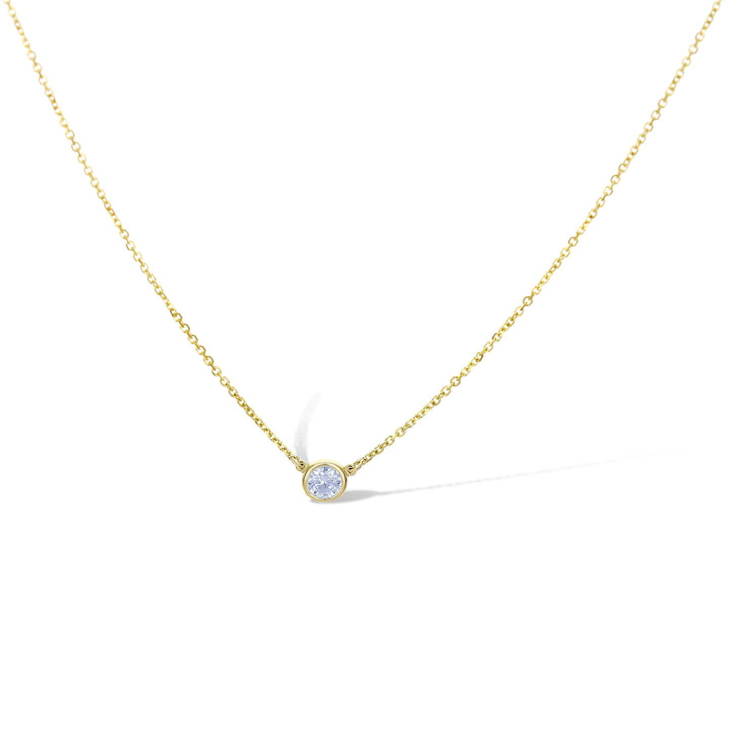 18K Yellow Gold Solitaire Bezel Round Diamond Necklace 18"