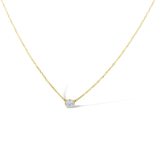 18K Yellow Gold Solitaire Bezel Round Diamond Necklace 18"