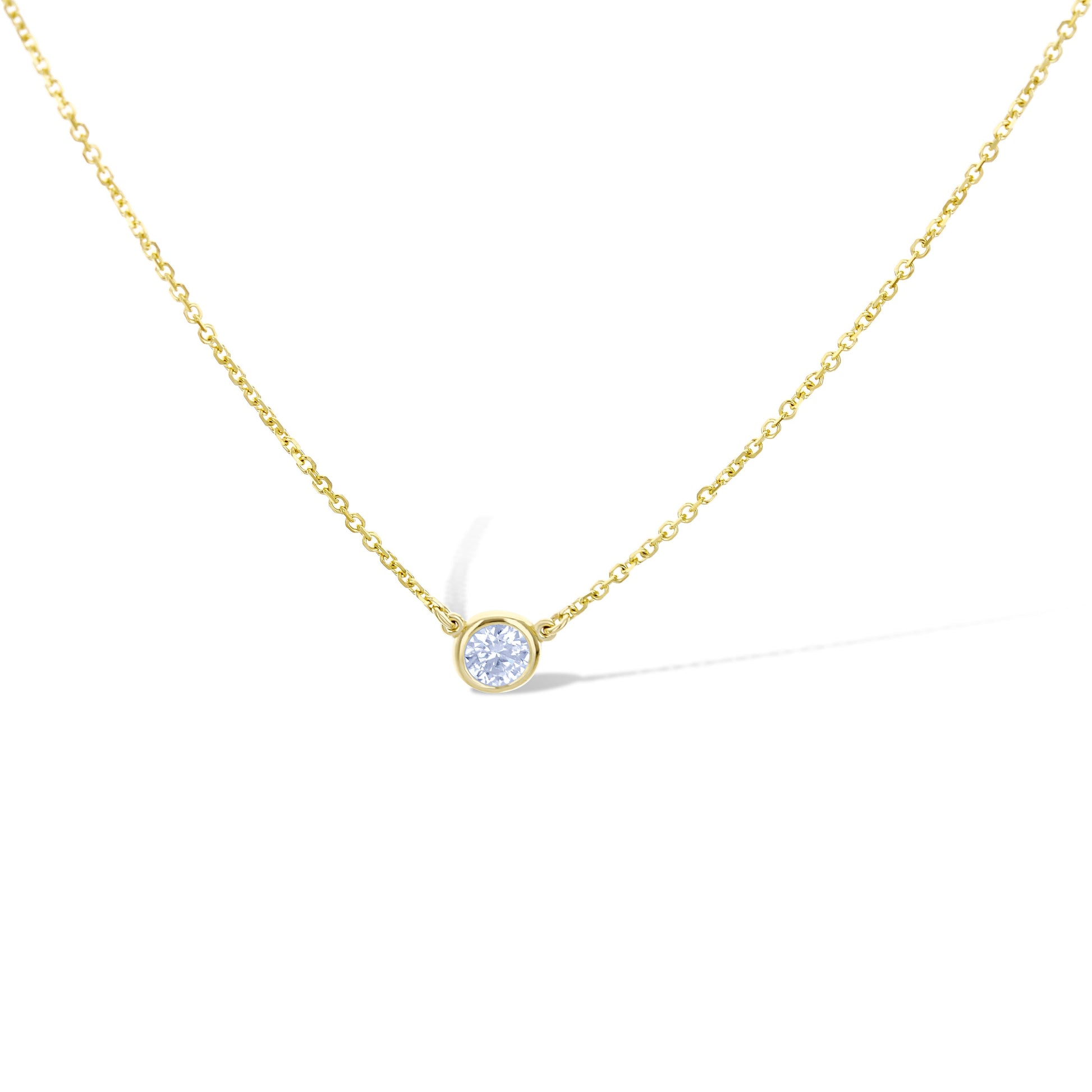 18K Yellow Gold Solitaire Bezel Round Diamond Necklace 18"