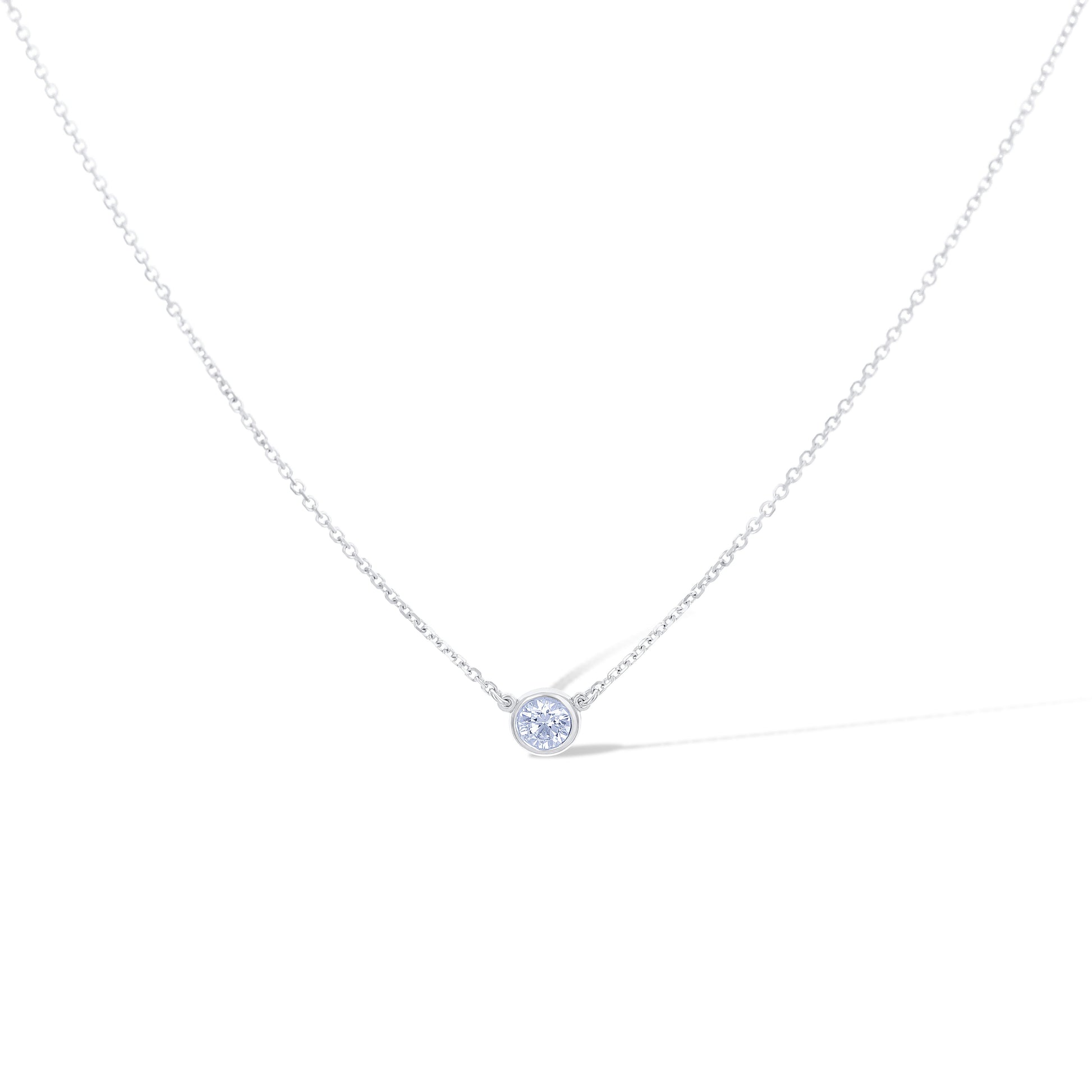 18K White Gold Solitaire Bezel Set Diamond Necklace 18"