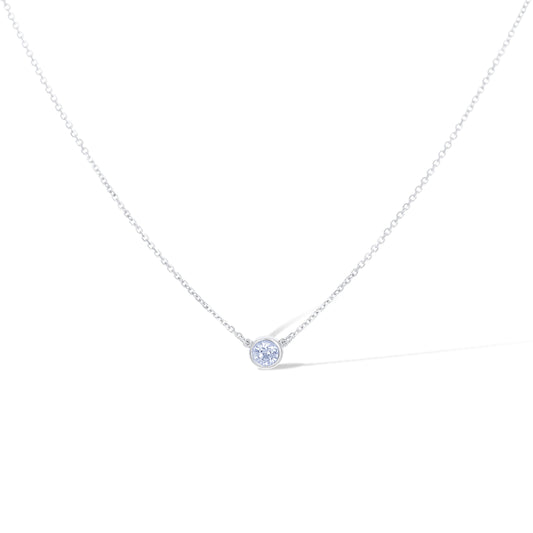 18K White Gold Solitaire Bezel Set Diamond Necklace 18"