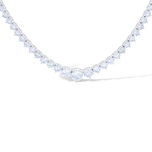 18K White Gold 23.26Ctw Round Graduating Diamond Tennis Necklace