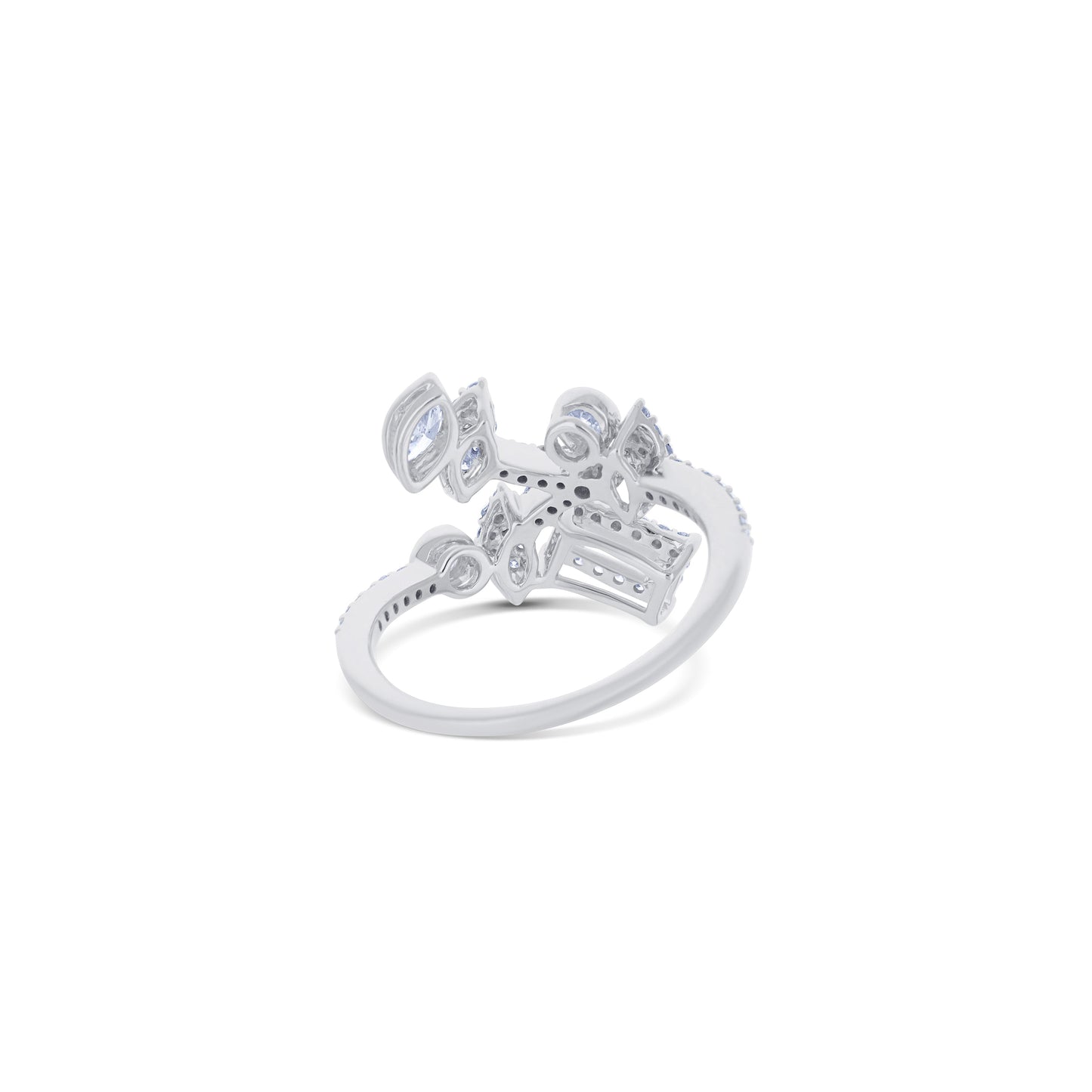 18K White Gold Mixed Cut Diamond Bypass Design Ring