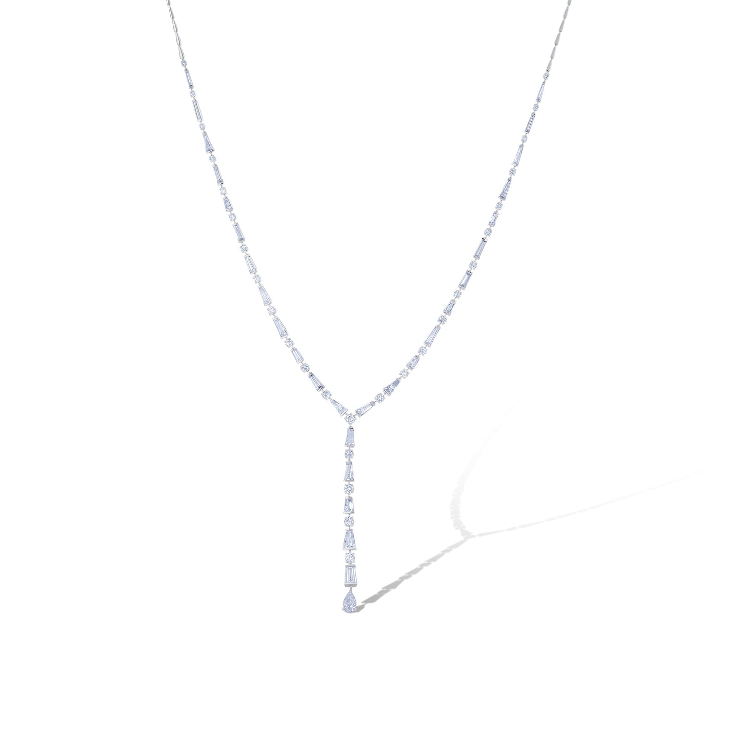 18K White Gold Mixed Cut Diamond Drop Necklace