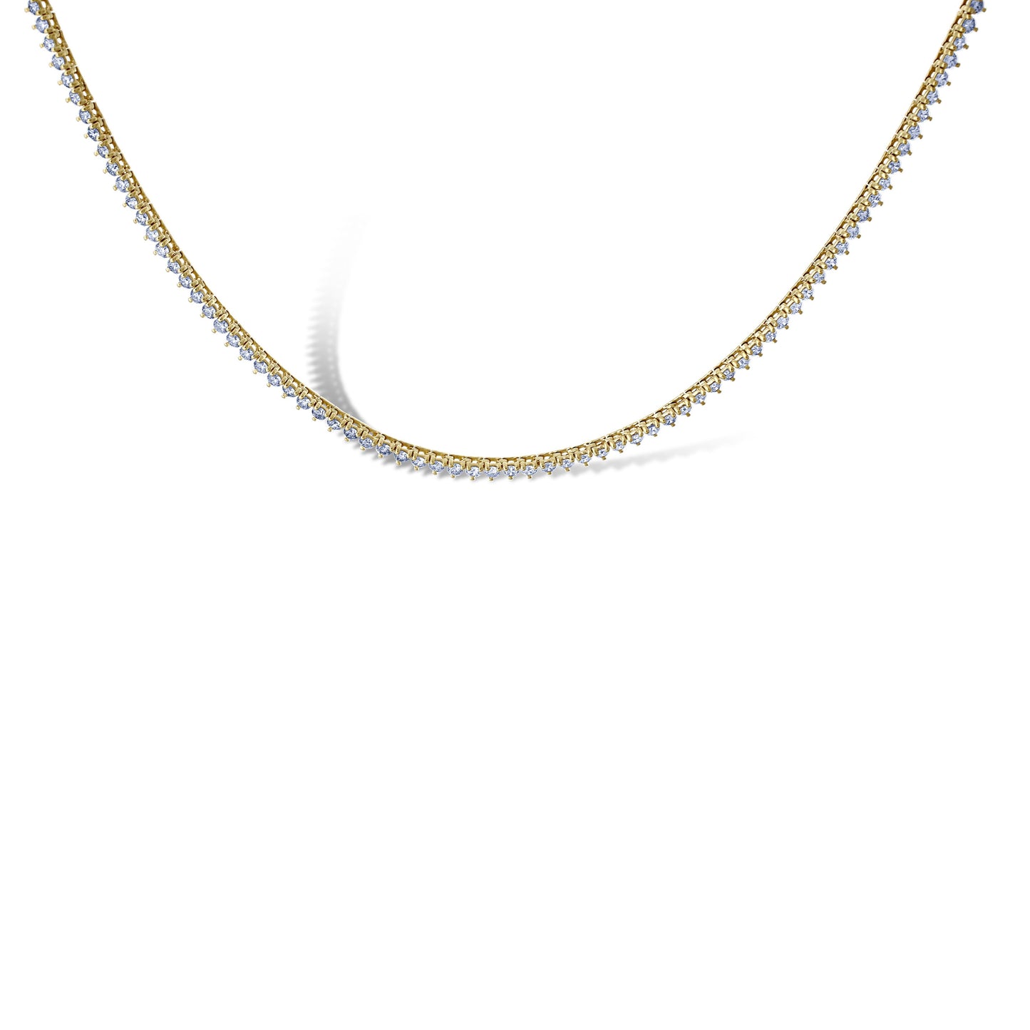 14K Yellow Gold Round-Cut Diamond Three Prong Setting Tennis Necklace 5.11Ctw 17"